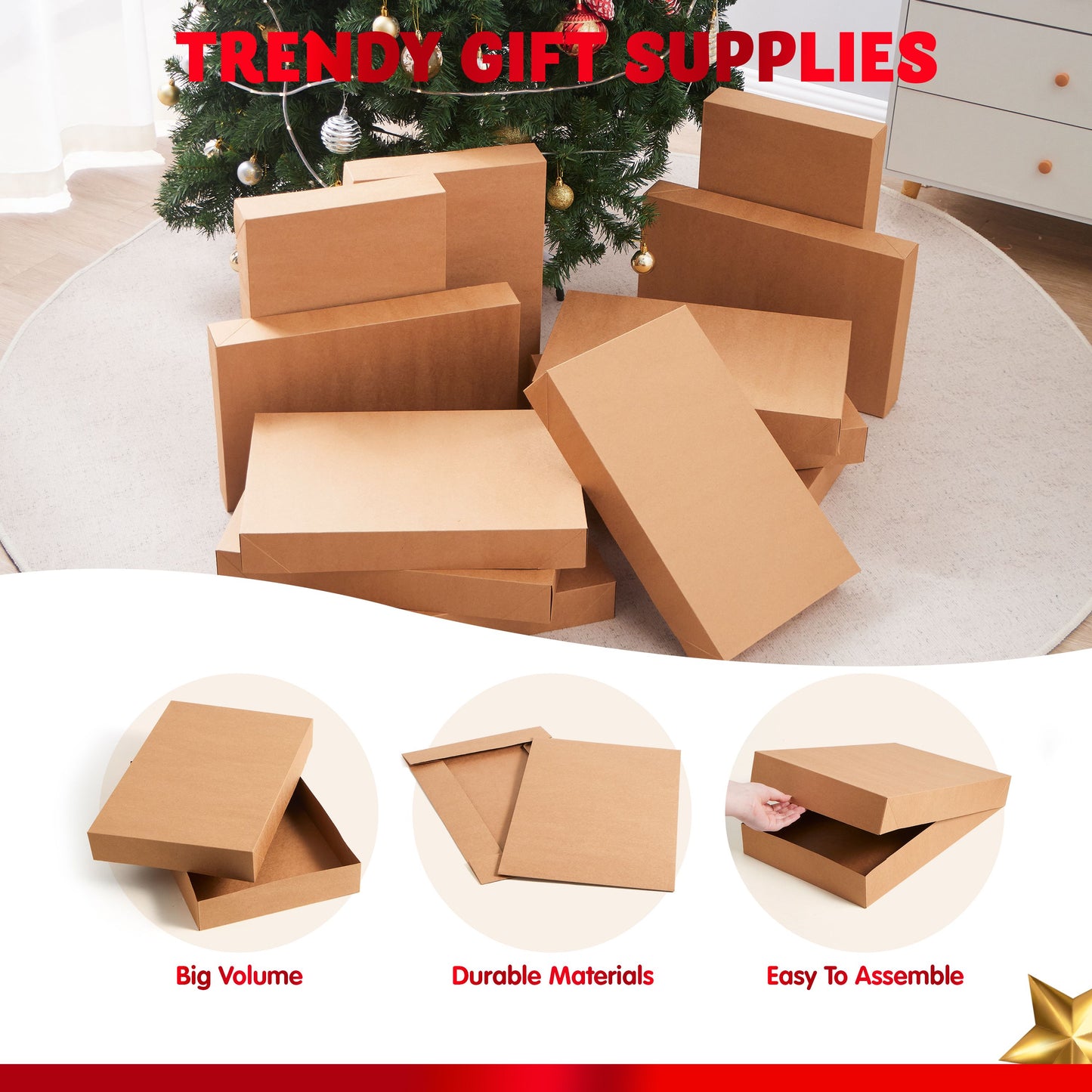 SYNCFUN 12 Pcs Brown Large Gift Boxes Cardboard Shirt Boxes with Lids for Sweaters, Robes for Christmas, Holiday, Xmas, Father's Day, Birthdays Gift Wrapping, School Classrooms Party Favors Supplies