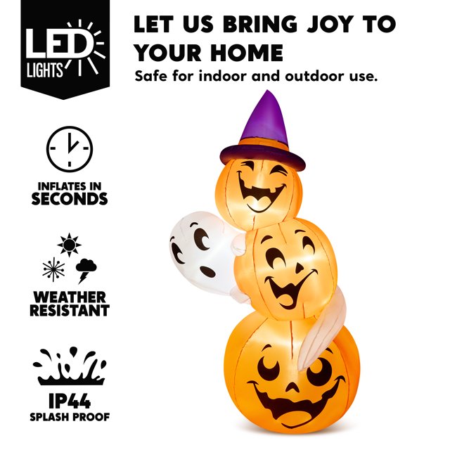 Syncfun 6 FT Halloween Inflatables Stacked Pumpkins and Ghost with Build-in LEDs for Porch,Halloween Pumpkin Decor Blow up Yard Decorations