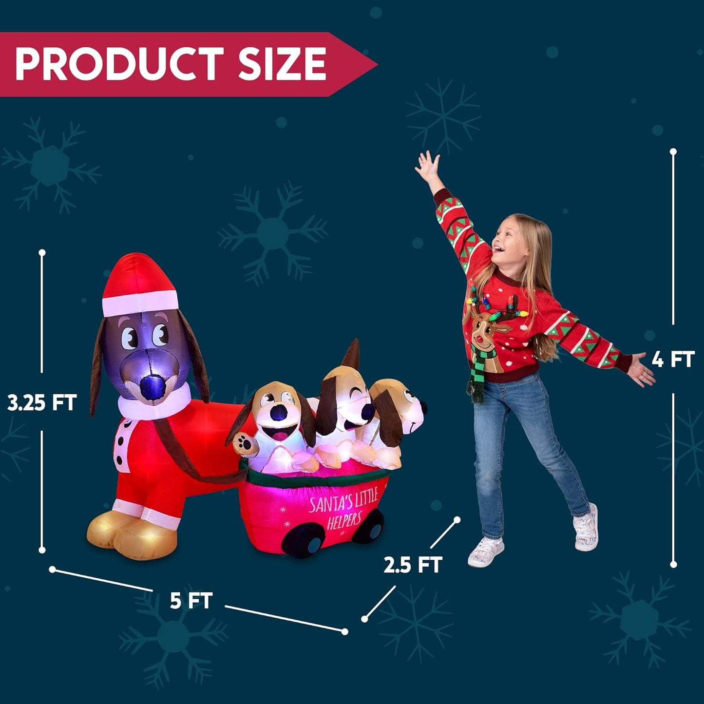 Joyfy 5 FT Christmas Inflatables Dog Outdoor Decorations,Dachshund Dog Christmas Blow Ups Yard Christmas with Built-in LEDs for Holiday Party Garden Lawn Decor