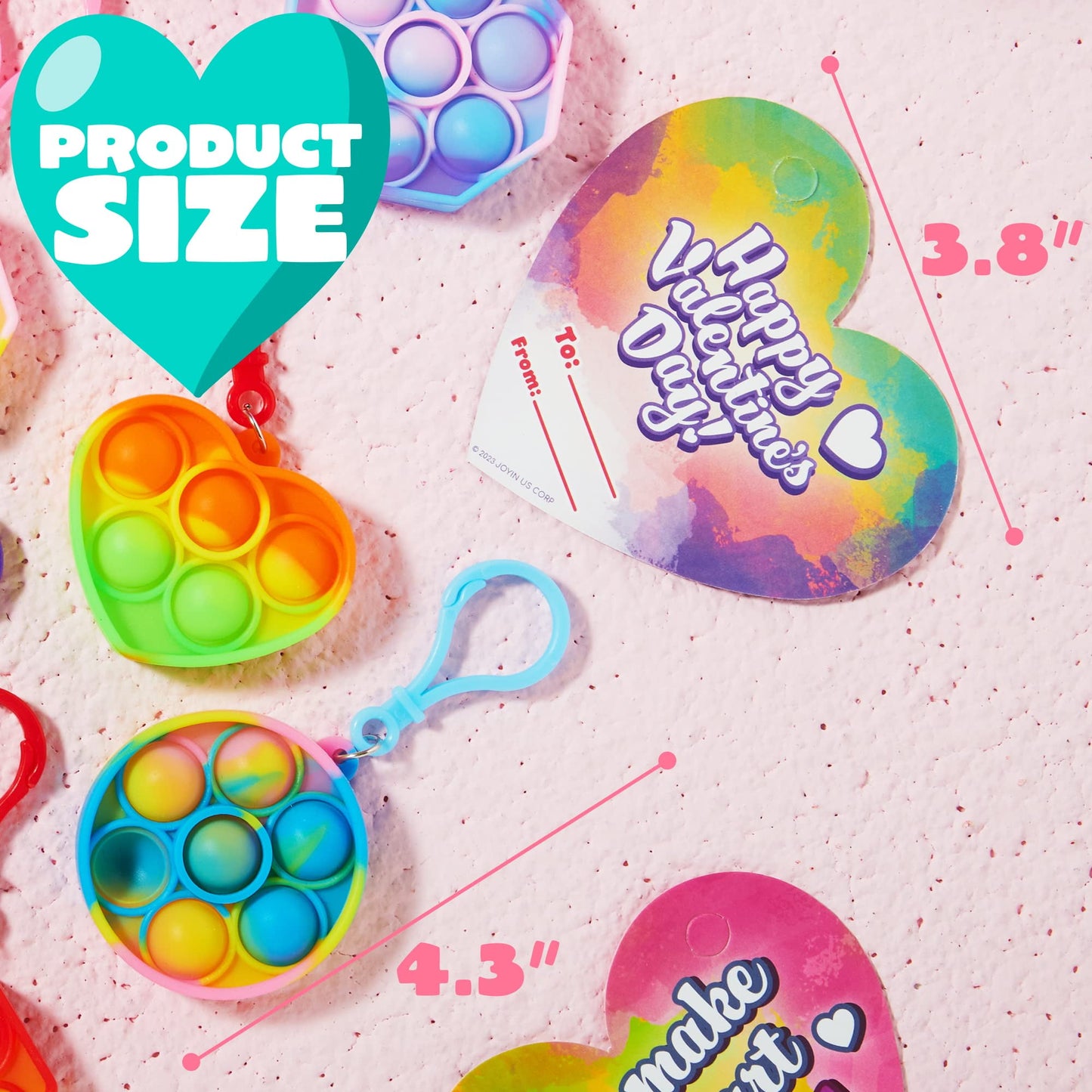 Joyfy 28 Packs Valentines Cards with Pop Bubble Key Chains Fidget Toys Valentines Exchange Pack for Kids Valentines School Classroom Favors