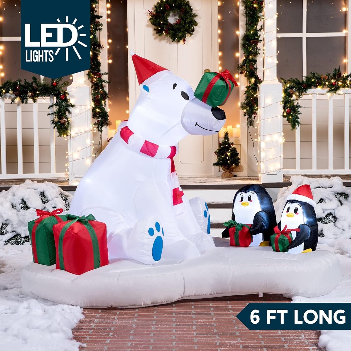 Joyfy 6ft Christmas Inflatables Polar Bear with Penguin Outdoor Decorations,Christmas Blow Ups Yard with Built-in LEDs for Holiday Party Garden Lawn Decor