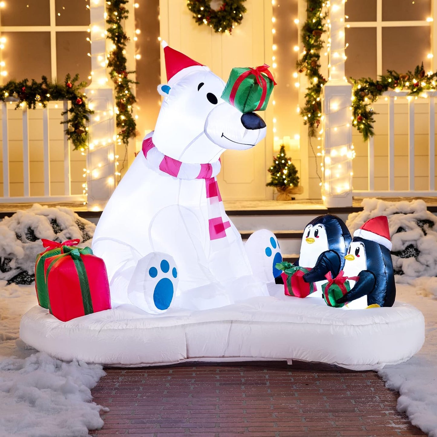 Joyfy 6ft Christmas Inflatables Polar Bear with Penguin Outdoor Decorations,Christmas Blow Ups Yard with Built-in LEDs for Holiday Party Garden Lawn Decor