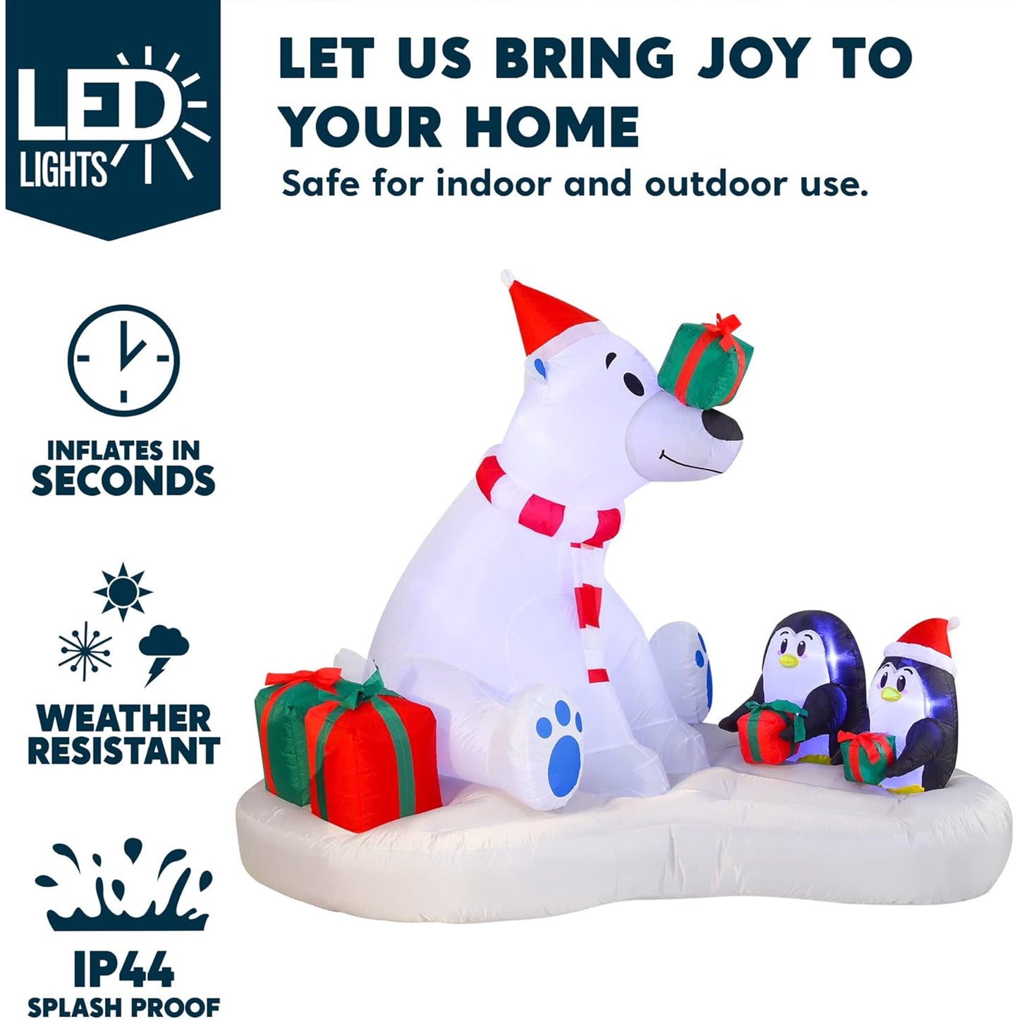 Joyfy 6ft Christmas Inflatables Polar Bear with Penguin Outdoor Decorations,Christmas Blow Ups Yard with Built-in LEDs for Holiday Party Garden Lawn Decor