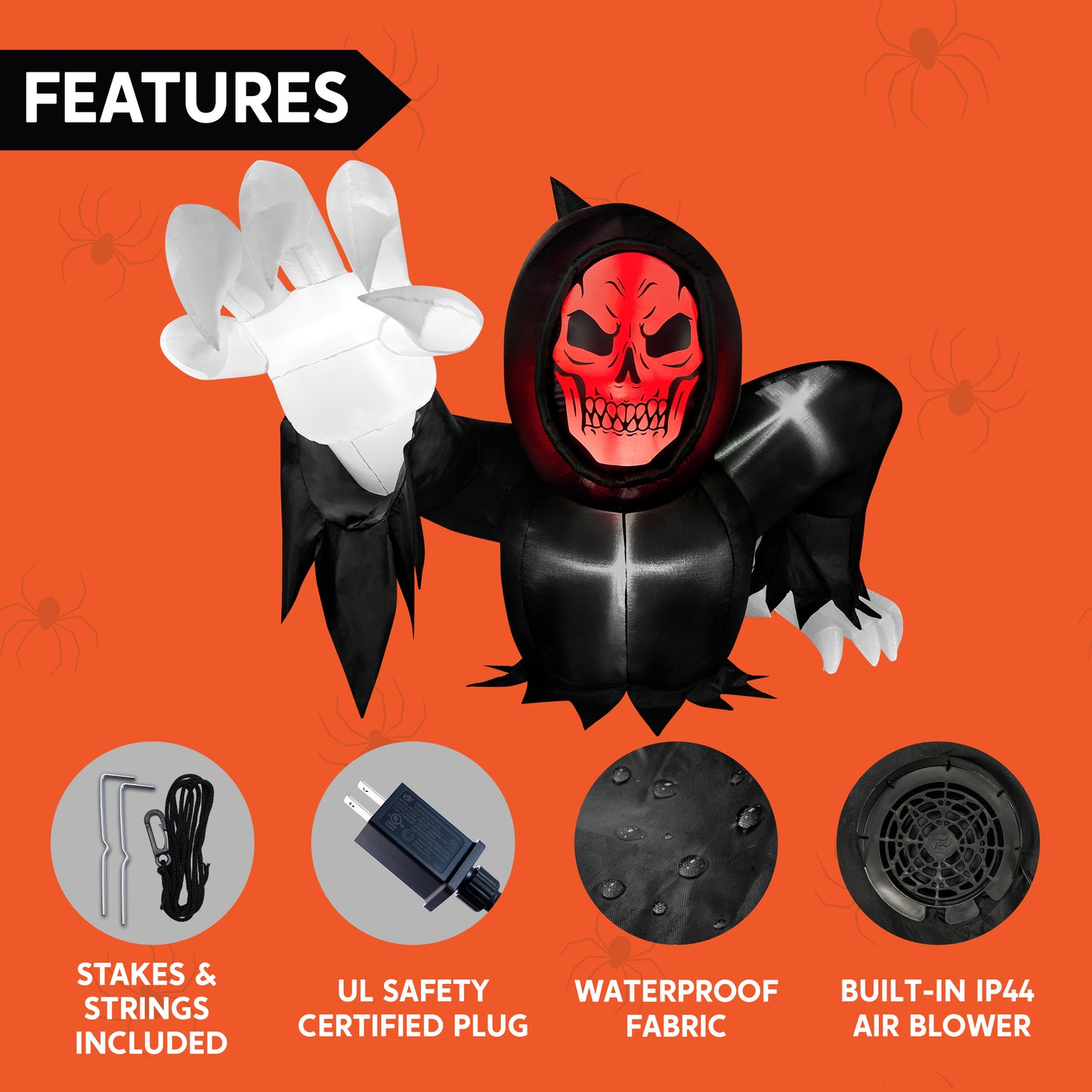 Syncfun 8 FT Halloween Inflatables Long Light Up Grim Reaper Ground Breaker Halloween Inflatables Outdoor Decorations,Blow up Halloween Yard Decorations
