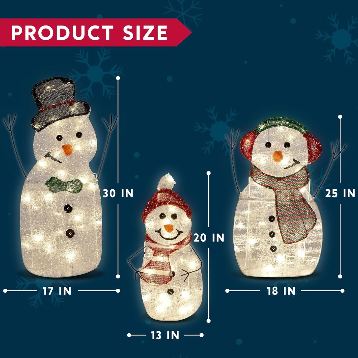 SYNCFUN 3 Pcs Snowman Family Yard Light Christmas Outdoor Decorations,2D 90 Pre-Lit LED Snowman Christmas Decorations,Christmas Yard Light with Stakes Holiday Decor