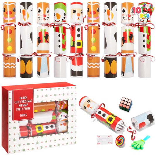 Joyfy 10" Christmas Crackers Party Table Favor, 10 Pcs No Snap Cute Christmas Characters Design Gift for Xmas
