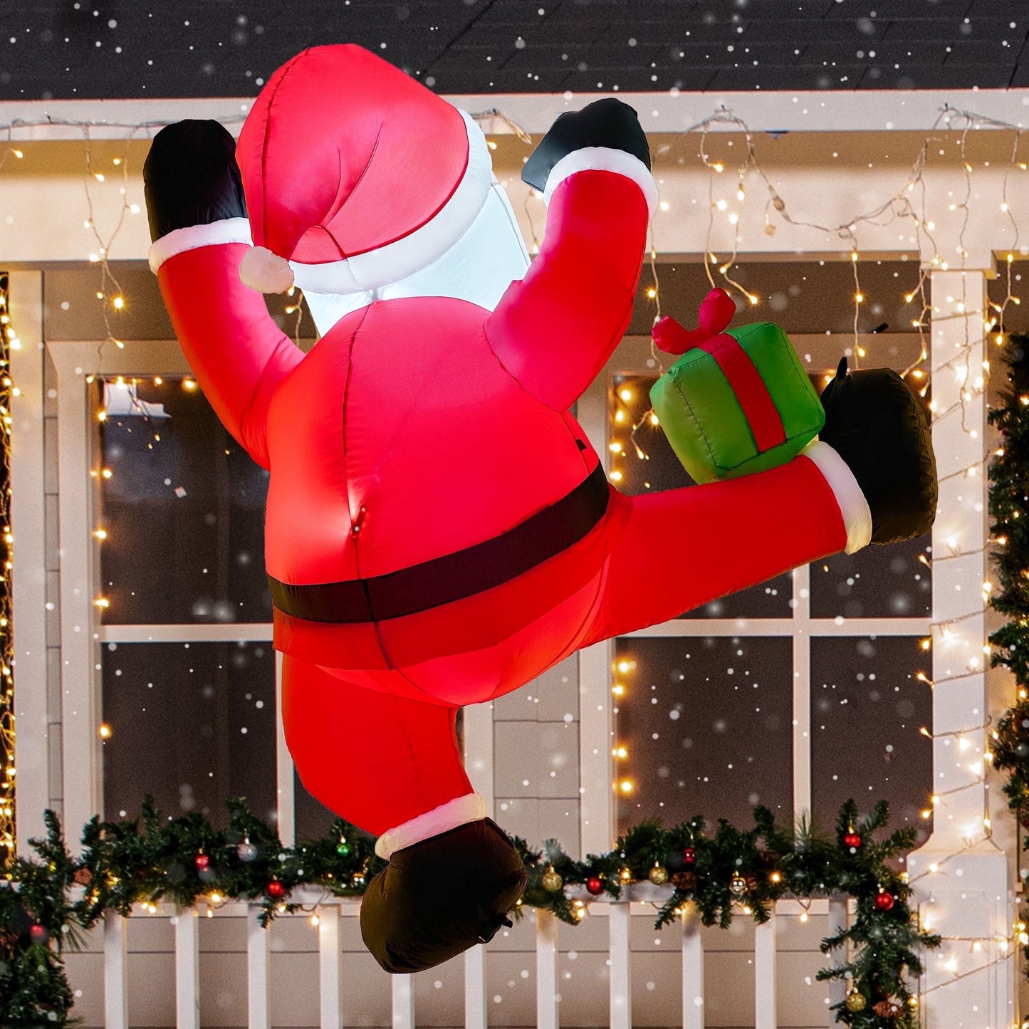 Joyfy 6 FT Christmas Inflatables Santa Outdoor Decorations,Christmas Climbing Santa with Gift Box Blow Ups Yard with Built-in LEDs for Holiday Party Garden Lawn Decor