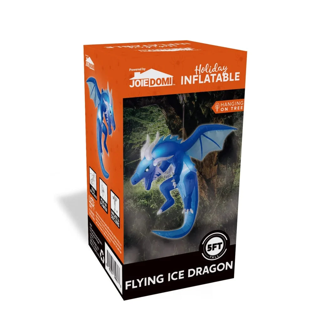 JOYIN 5 FT Halloween Inflatable Ice Dragon,Blue Hanging Flying Dragon Inflatable Halloween Blow Up Yard Decorations Outside Decorations