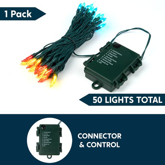 Joyfy Muticolor Christmas Lights,16.3ft 50 Count Led Christmas String Lights,Connectable Green Wire Xmas Tree Lights for Indoor Outdoor Christmas Decorations Holiday Party Decor