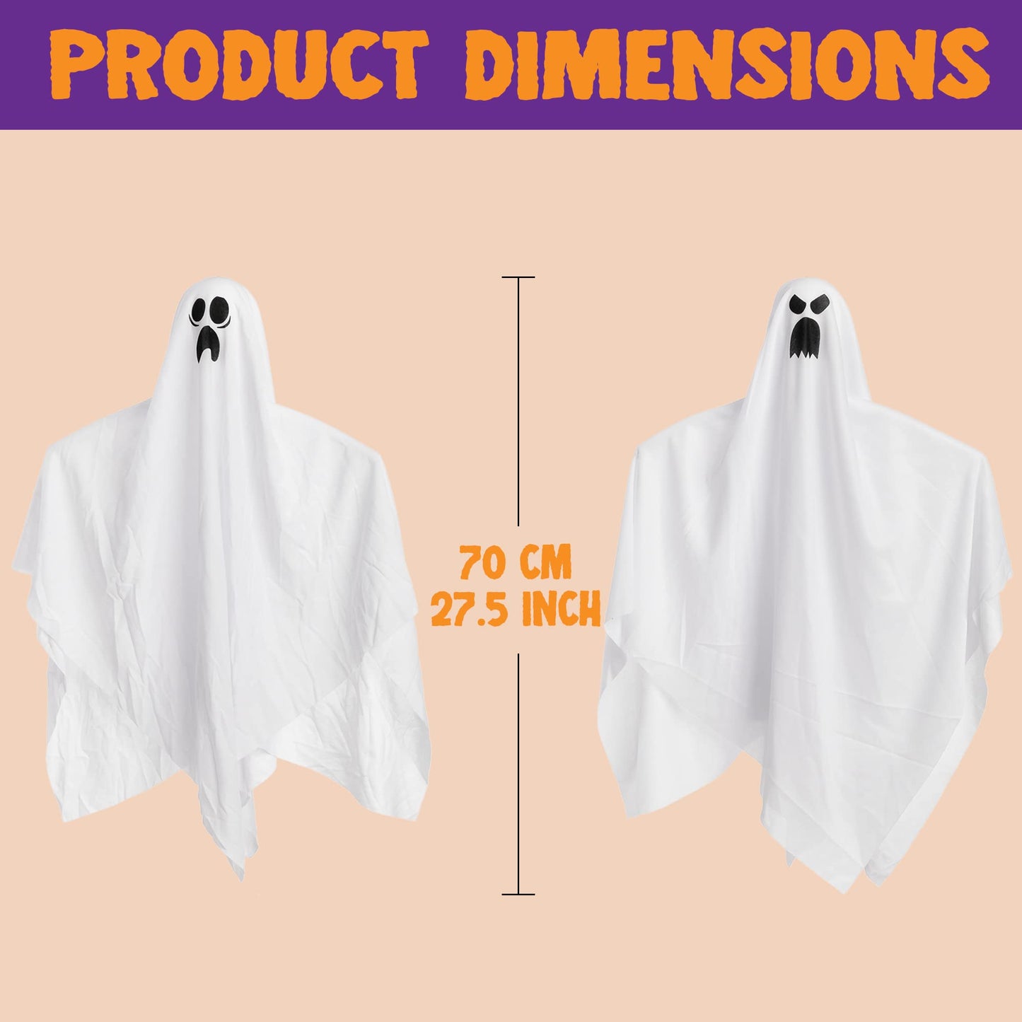JOYIN 27.5" 5 Pack Halloween Hanging Ghosts for Halloween Party Decoration, Cute Flying Ghost for Front Yard Patio Lawn Garden Party Décor and Holiday Halloween Hanging Decorations