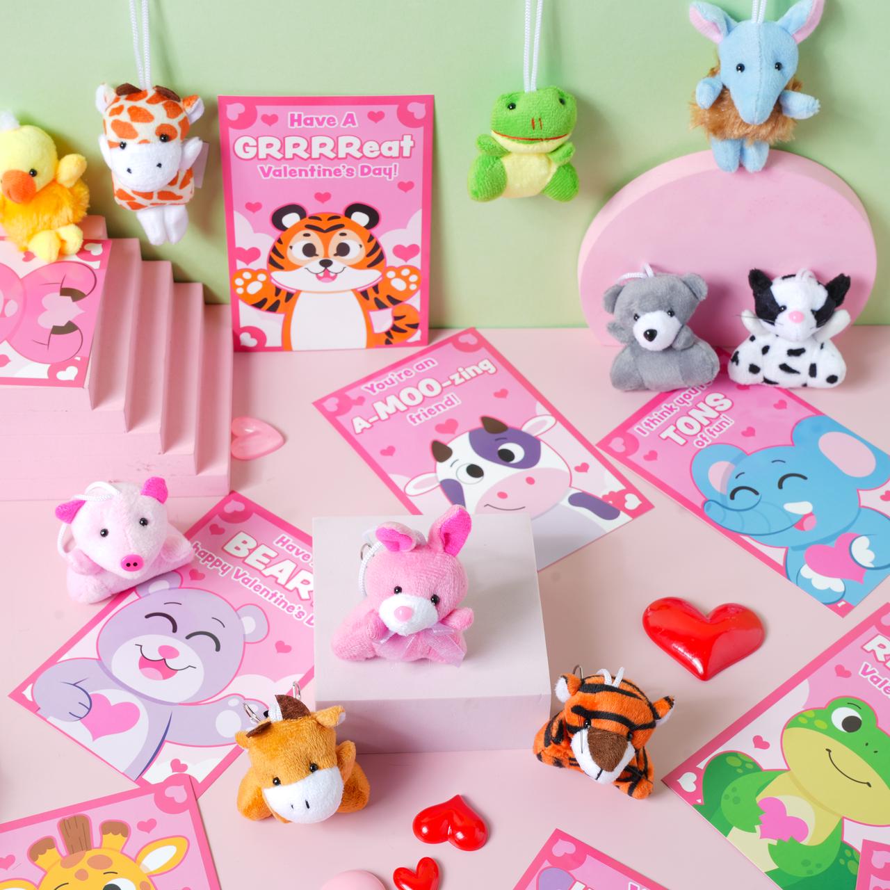 28 Pieces Valentine's Day Mini Stuffed Animals with Matching Bands