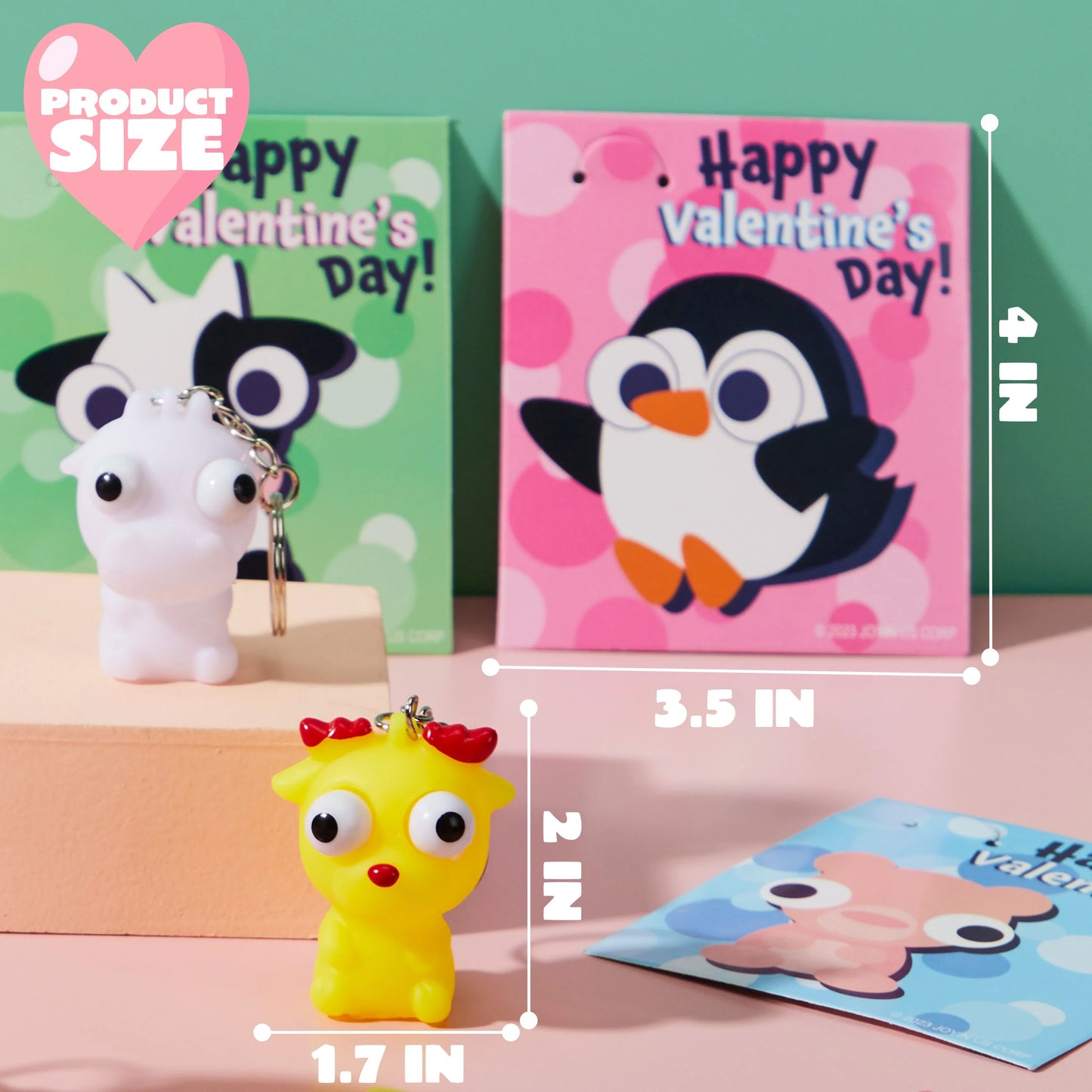 28 Packs Valentine's Day Gift Card with Unzip Popping Eyes Animal Keychains for Kids Party Favor, Classroom Exchange Prizes, Valentine’s Greeting Cards