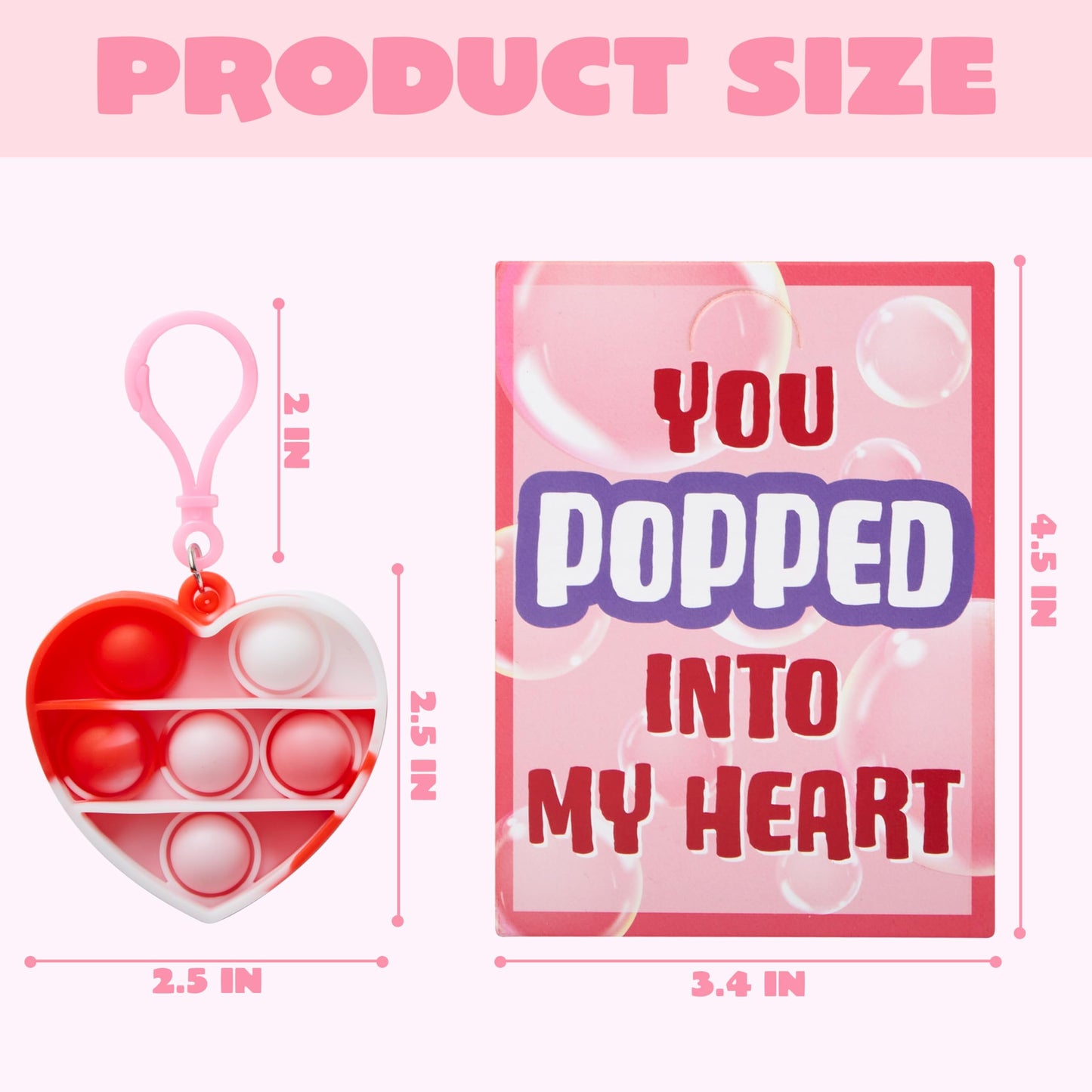 56pcs Valentines Toy Set (28 Cards with 28 Pop Bubble Key Chains) for Kids, Stress Relief Fidget Toys, Valentines Exchange Pack, Valentines School Classroom Party Favors