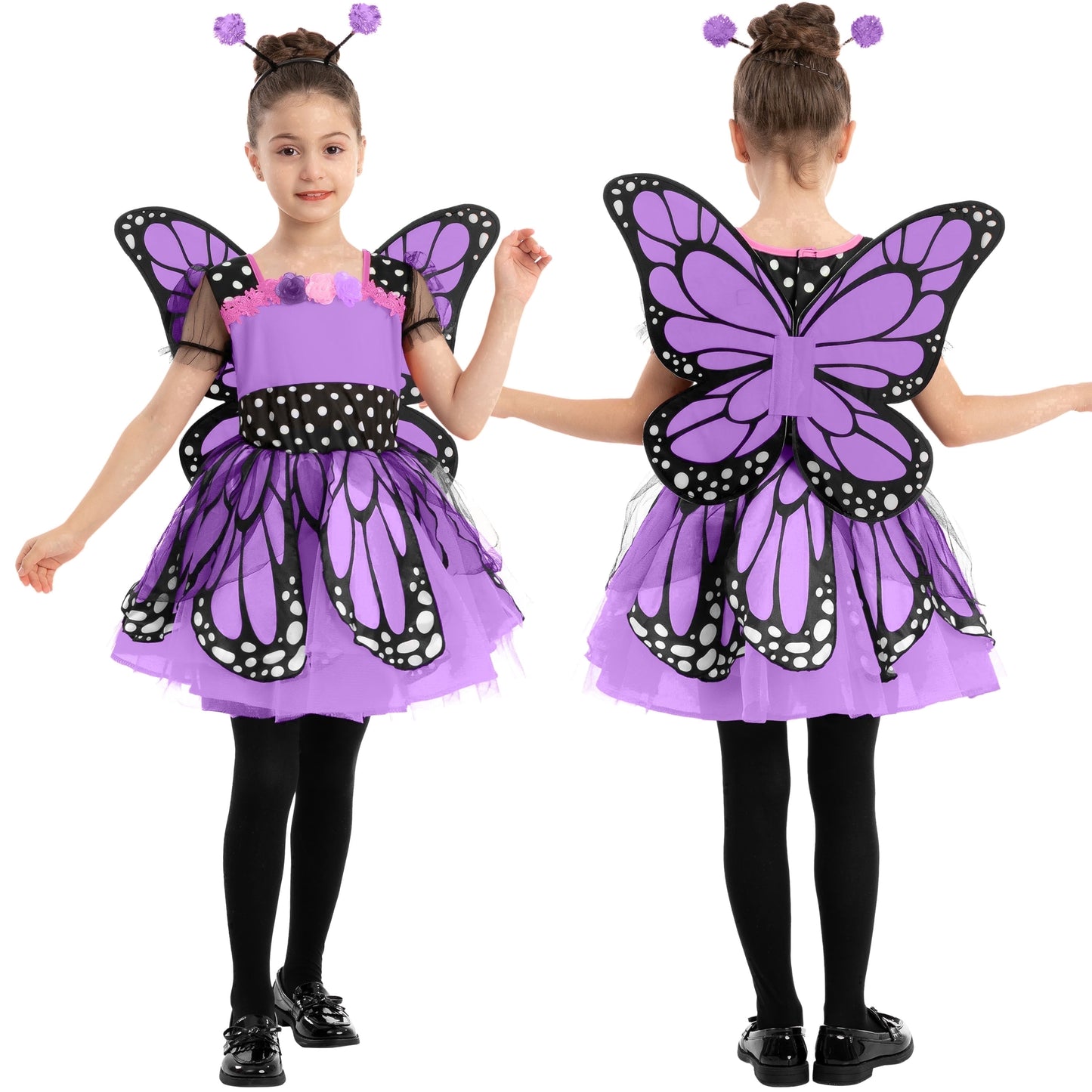 Joyfy Butterfly Costume for Girls Toddler, Purple Wings and Headband Set for Kids Halloween Party