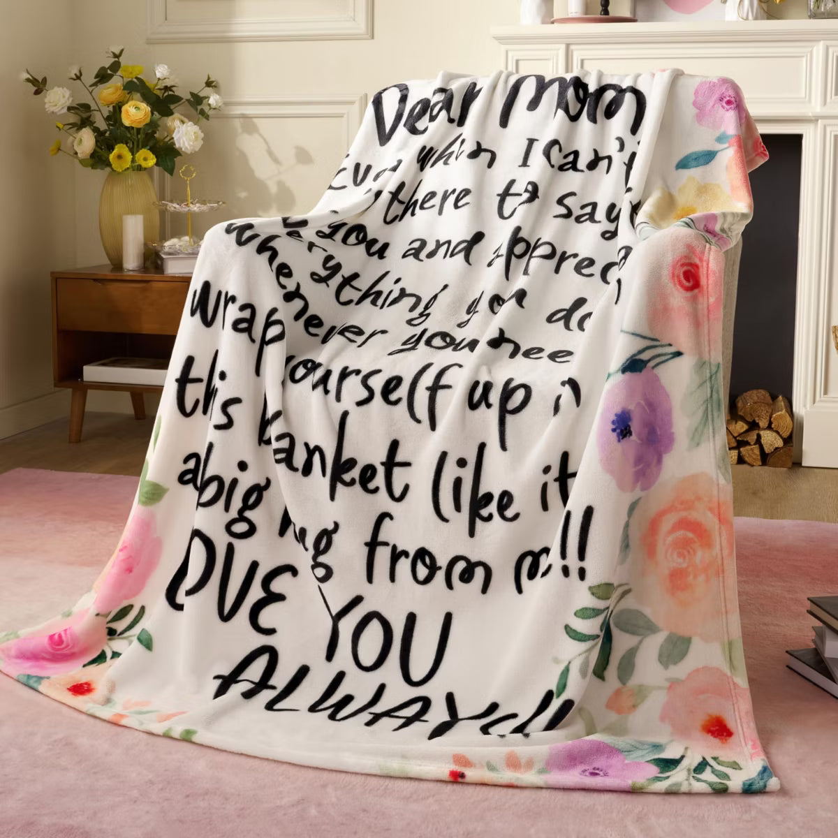 White Throw Blankets Birthday Gift for Mom from Daughter Son, Dear Mom Blanket for Mother's Day,Super Soft Flannel Throw Blankets Bed Couch-Twin