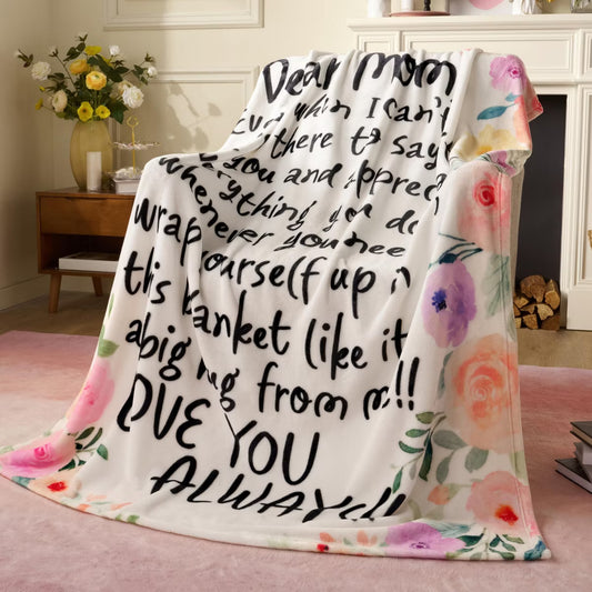 White Throw Blankets Birthday Gift for Mom from Daughter Son, Dear Mom Blanket for Mother's Day,Super Soft Flannel Throw Blankets Bed Couch-Twin