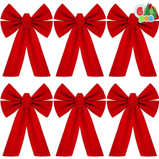Joyfy 6 Pcs Christmas Red Velvet Bows, 13" Long by 9" Wide Christmas Ornaments for Tree, Decorative Big Bows for Indoor Holiday Decorations Outdoor Decor Xmas Wreaths Ornaments