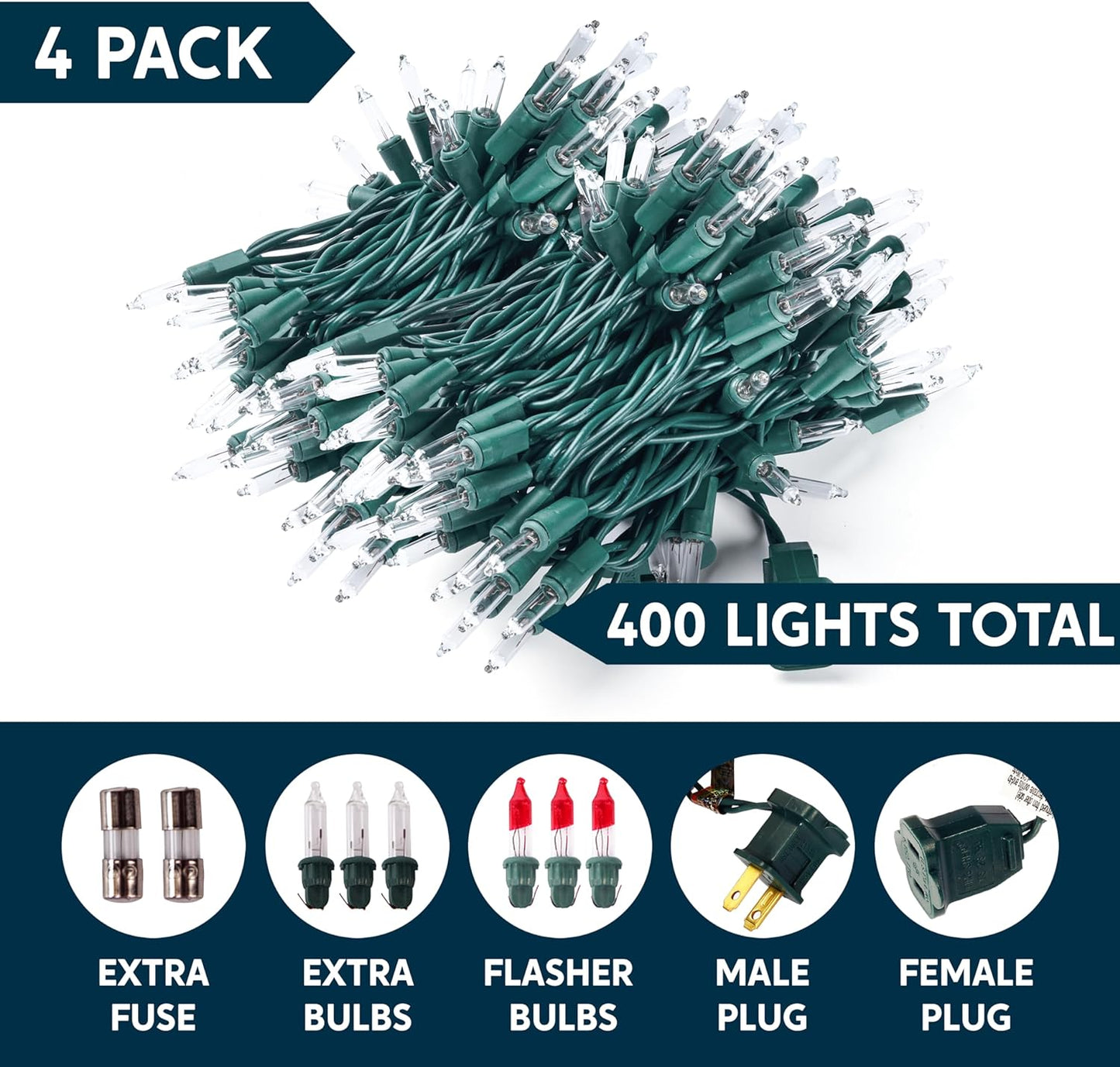 SYNCFUN Clear Christmas Lights,105.6FT 400(4x100)-Count Led Warm White Christmas String Lights,Connectable Green Wire Xmas Tree Lights for Indoor Outdoor Christmas Decorations Holiday Party Decor