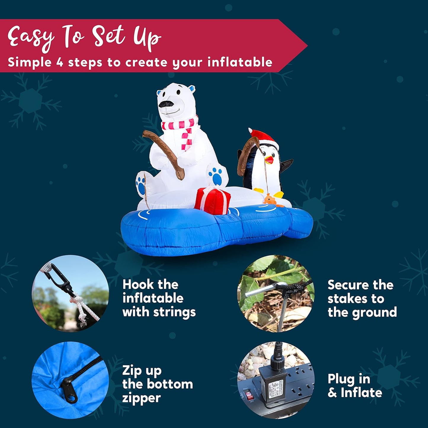 Joyfy 6 FT Christmas Inflatables Polar Bear Fishing with Penguin Outdoor Decorations,Christmas Blow Ups Yard with Built-in LEDs for Holiday Party Garden Lawn Decor
