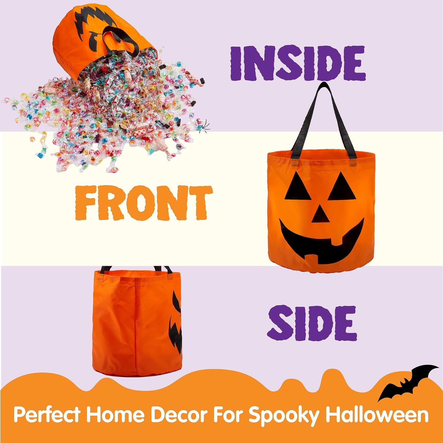 Joyfy 2 Pcs Halloween Candy Bag,LED Light Pumpkin Candy Buckets for Kids,Halloween Trick or Treat Bucket with Pumpkin Smile Face for Halloween Party Favors Goodie Bags