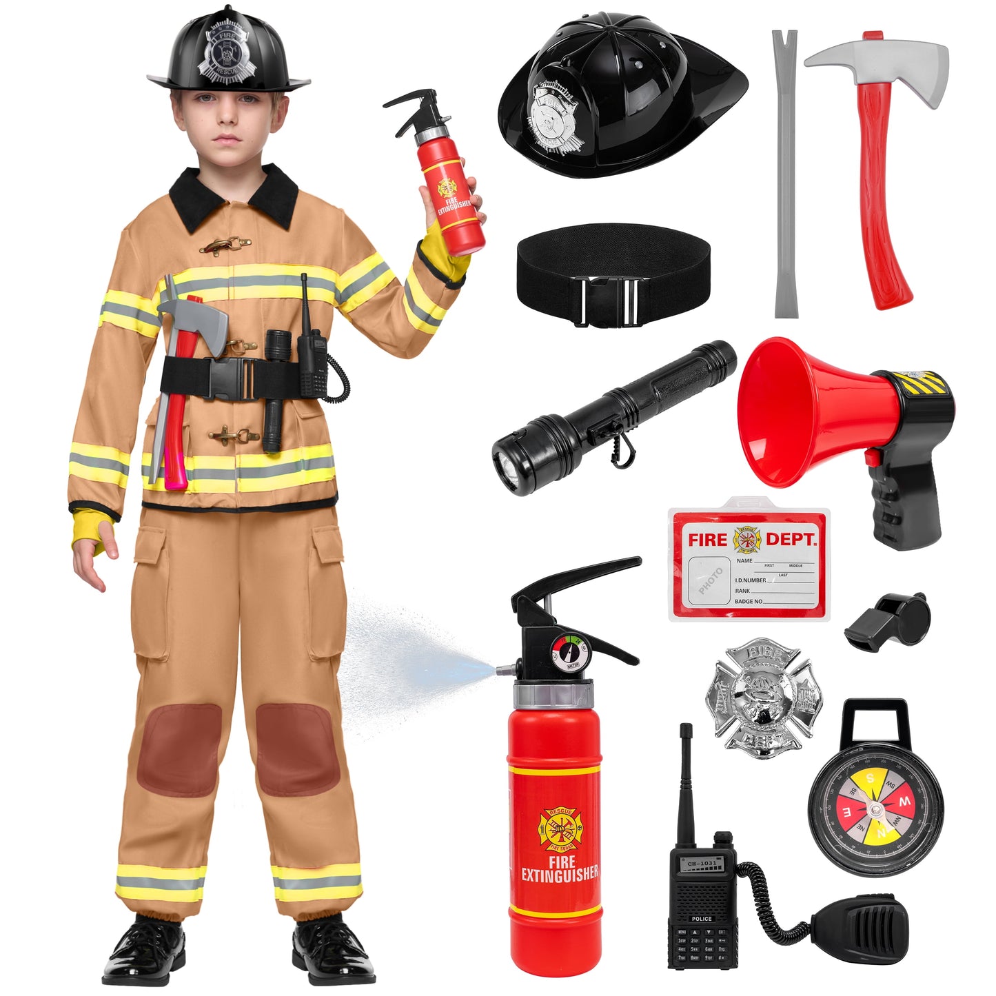 Joyfy Halloween Kids Fireman Costume, Firefighter Costume for Boys Toddler Halloween Party Dress Up 3 7 Years