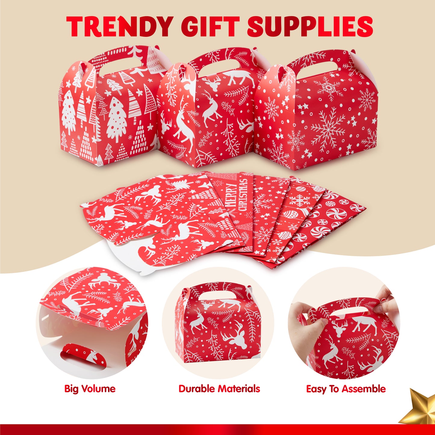 Joyfy 24 Pcs 3D Christmas House Gift Boxes for Holiday Xmas Presents, Goodie Paper Boxes, School Classroom Party Favor Supplies, Candy Treat Cardboard Cookie Wrapping Boxes
