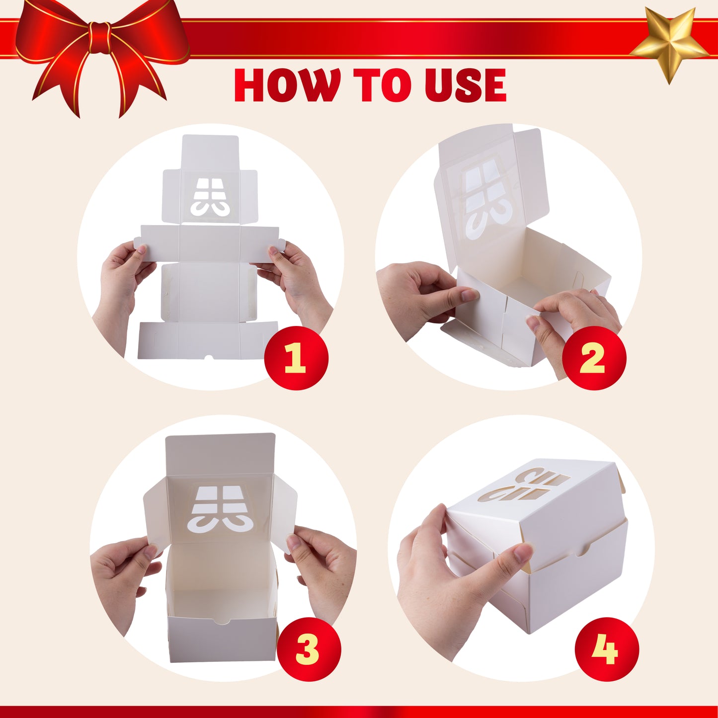 Joyfy 36 Pcs Christmas Cookie Boxes, White Treat Boxes with Window 4" x 4" x 2.5" Bakery Gift Wrapping Box for Xmas Holiday Party Favor Pastries, Cupcakes, Cookies Donuts Gift-Giving