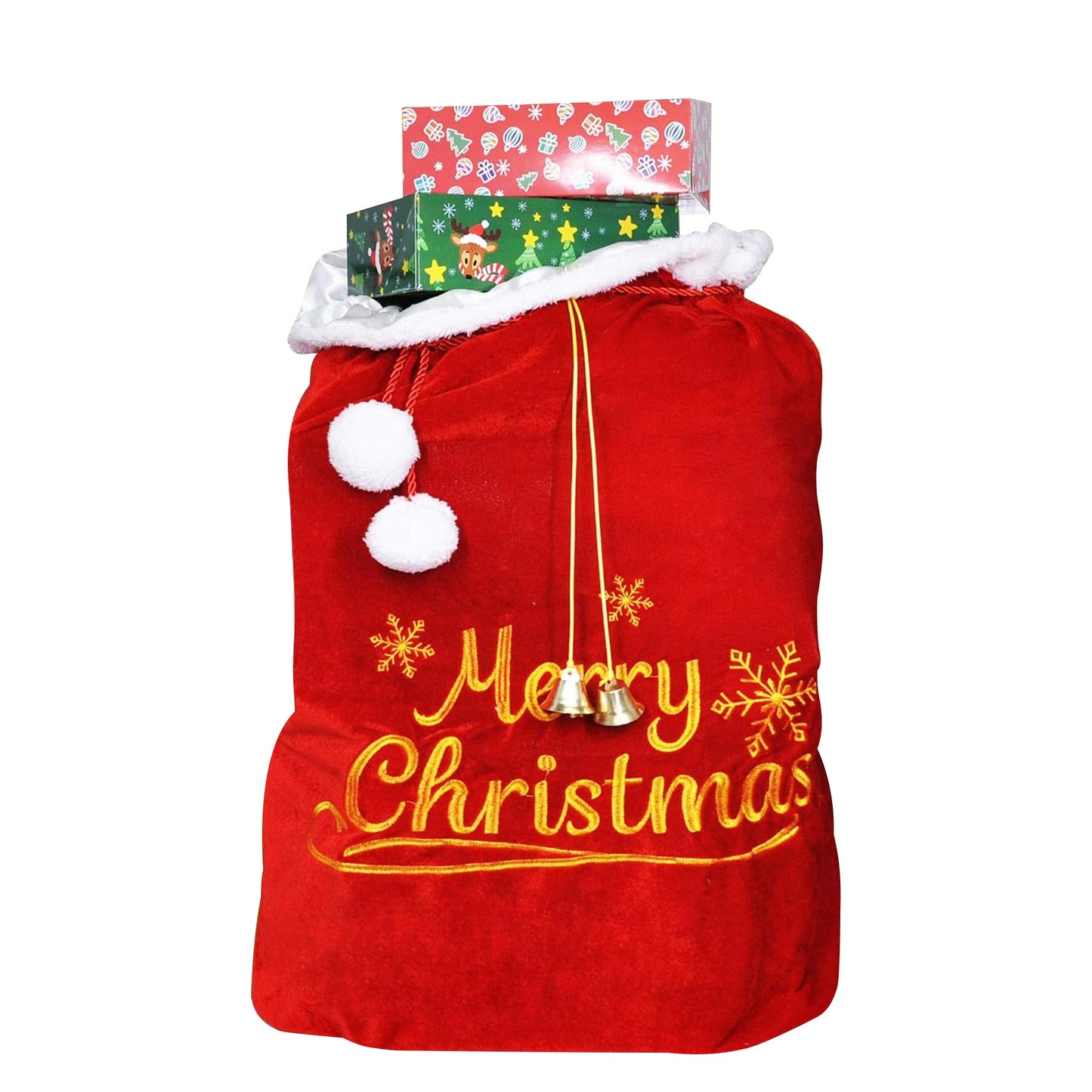 Joyfy Christmas Gift Bag 31" x 27" Santa Sack with Cord Drawstring for Indoor Xmas Give Decoration, Holiday Gift Decoration, Giant Presents Gifts Wrap