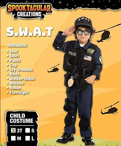 Syncfun Kids SWAT Costume, S.W.A.T. Police Officer Costume for Toddler Boys Halloween Dress Up 5-12 Years