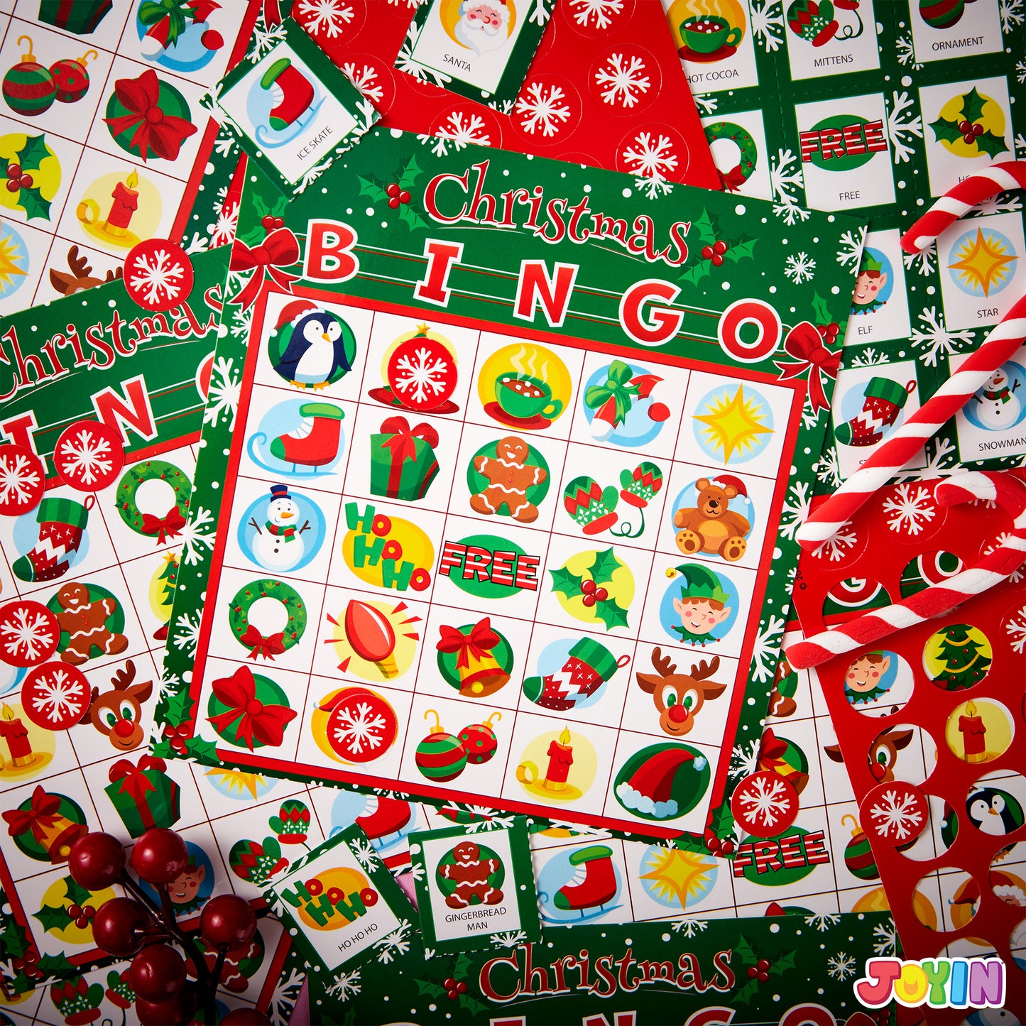 Joyfy 28 Players Christmas Bingo Card Games Set for Kids Xmas Party Board Games, Winter Bingo Card, School Classroom Charades Games, Party Supplies, Family Group Activity