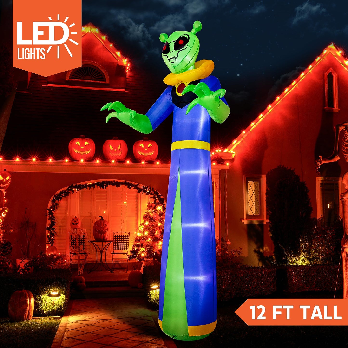 Syncfun 12 FT Halloween Inflatable Giant Alien Decoration with Built-in LEDs,Alien Wizard Ghosts Halloween Decorations Outdoor Blow Up Yard Lawn Decoration
