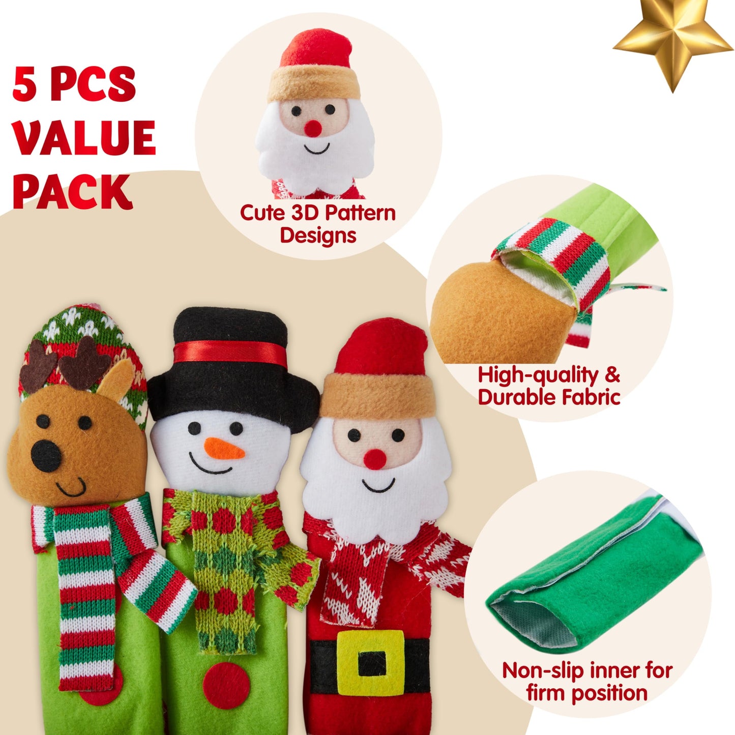 5 Pieces Christmas Kitchen Appliance Handle Covers for Kitchen Refrigerator Microwave Oven Dishwasher Decoration, Xmas Indoor Décor, Party Favor Supplies.