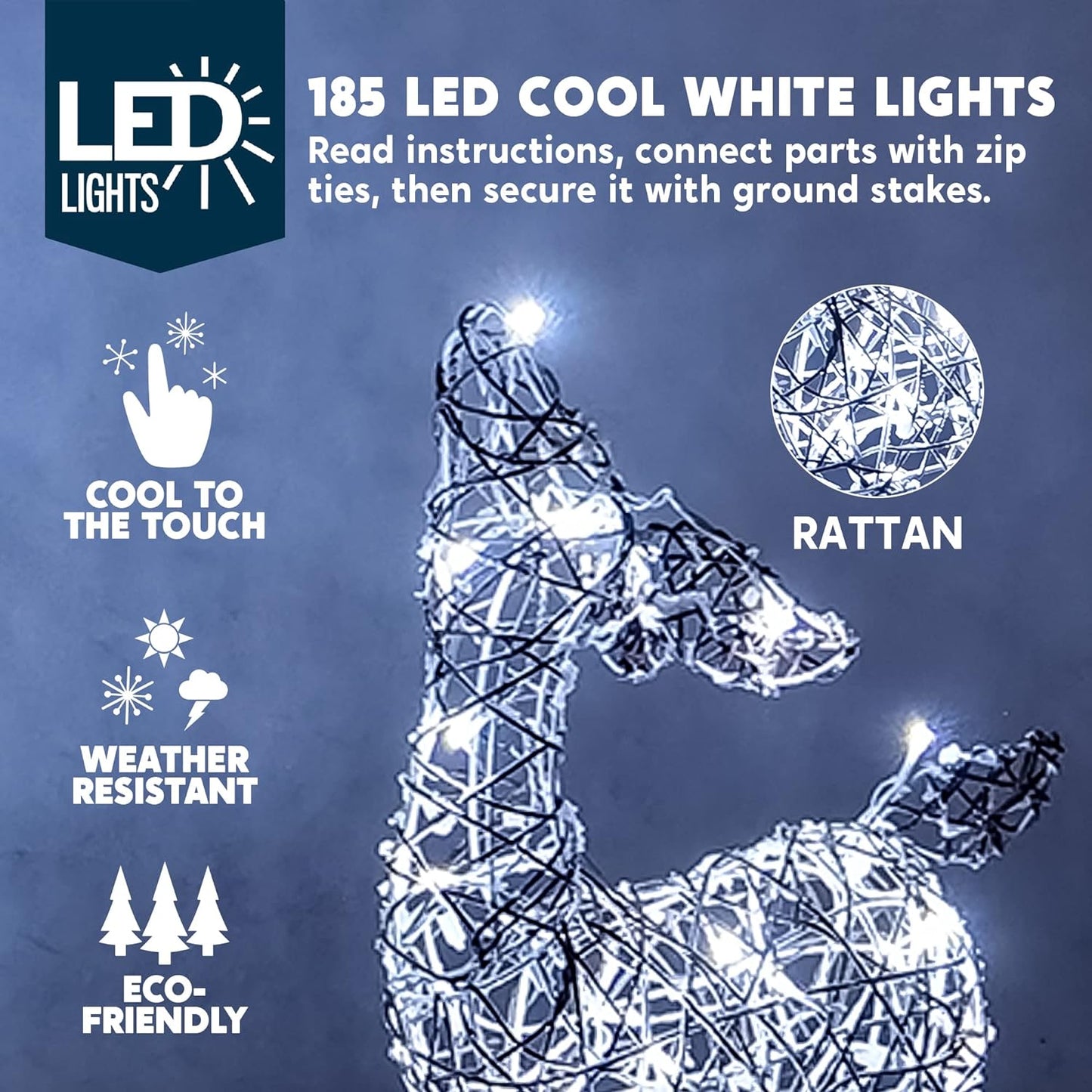 SYNCFUN 3 Pack Reindeer Christmas Outdoor Yard Light Decorations,185 LED Lights Deer Family for Christmas Outside Lawn Decor,Cool White