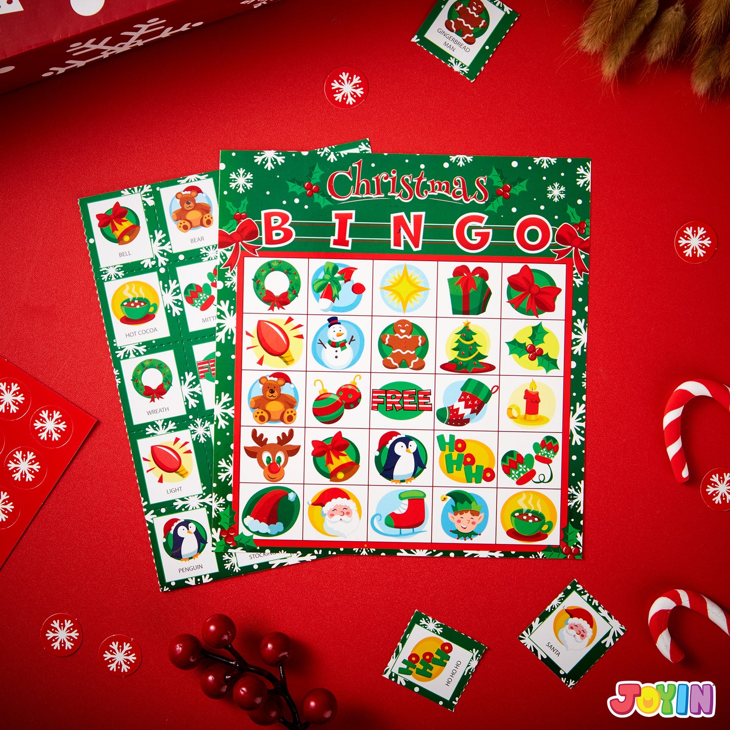 Joyfy 28 Players Christmas Bingo Card Games Set for Kids Xmas Party Board Games, Winter Bingo Card, School Classroom Charades Games, Party Supplies, Family Group Activity
