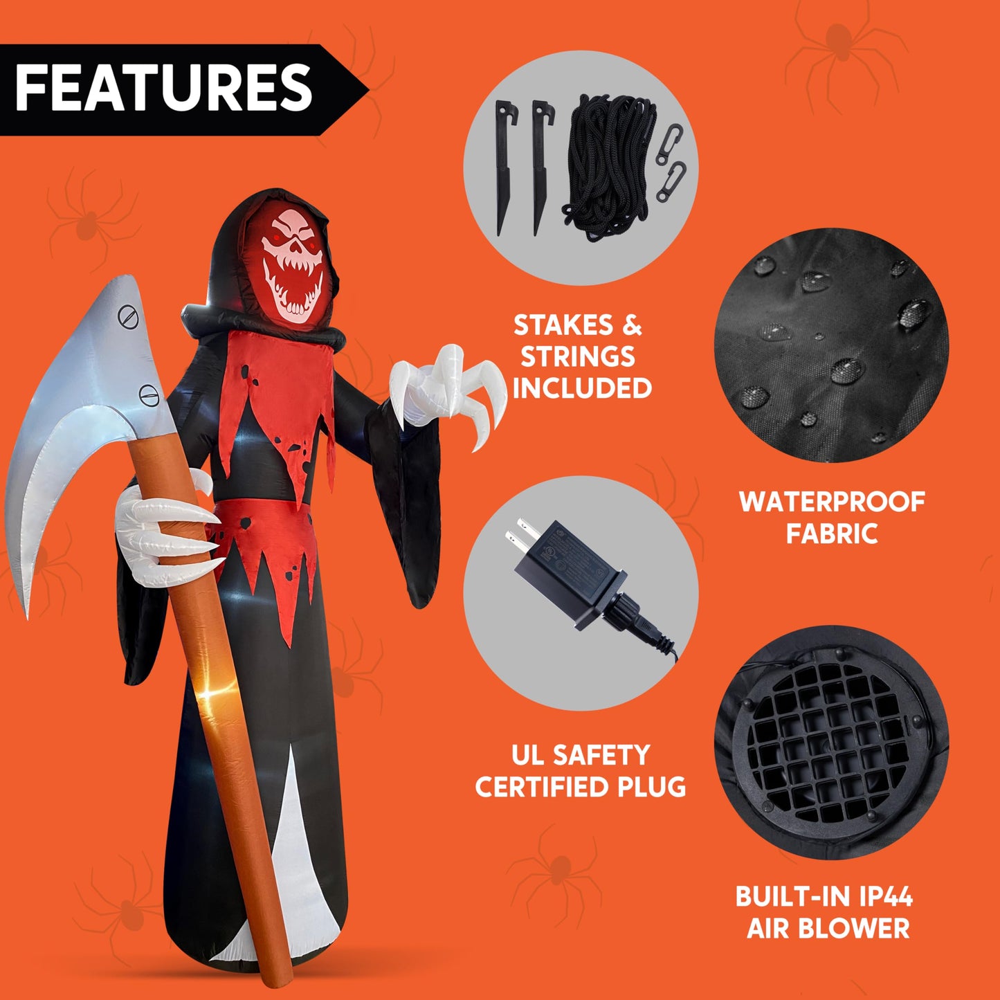 Syncfun 12 FT Halloween Inflatable Giant Grim Reaper Decoration with Built-in LEDs,Grim Reaper with Scythe Halloween Decorations Outdoor Blow Up Yard Lawn Decoration