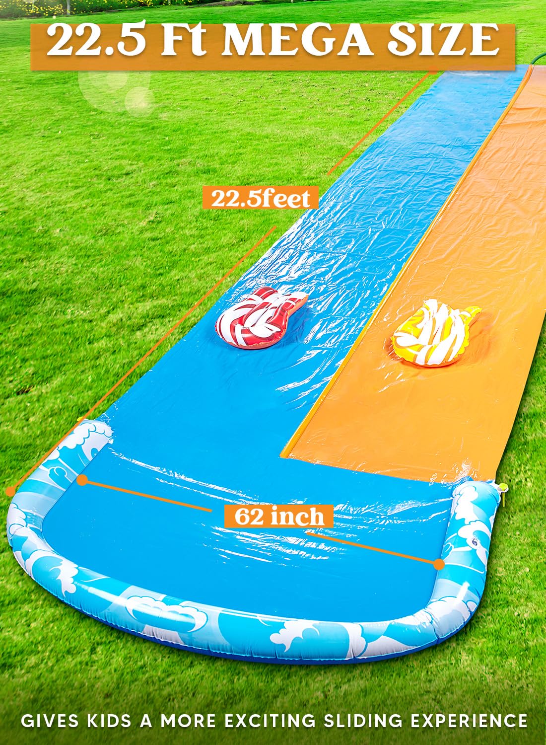 JOYIN 22.5ft Water Slides and 2 Bodyboards, Lawn Water Slide Summer Slip Waterslides Water Toy with Build in Sprinkler for Backyard Outdoor Water Fun for Kids