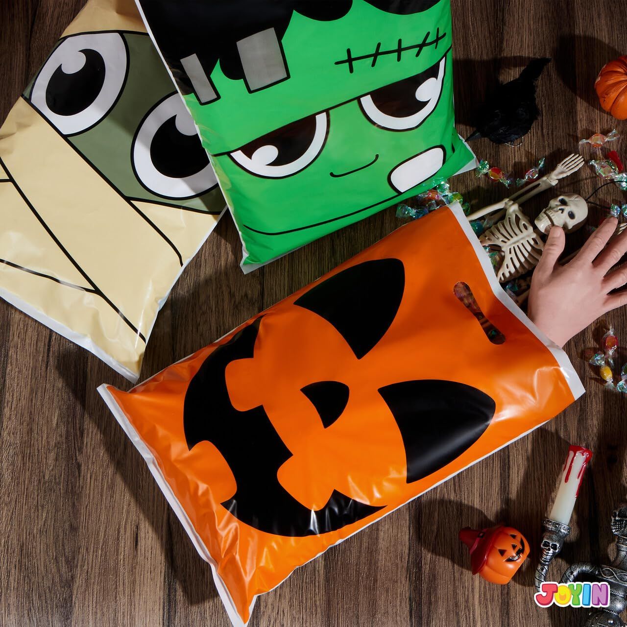 Joyfy 72 Pcs Halloween Goodie Bags,Trick or Treat Bags Plastic Halloween Bags for Kids,Halloween Party Favors Classroom Goody Bags