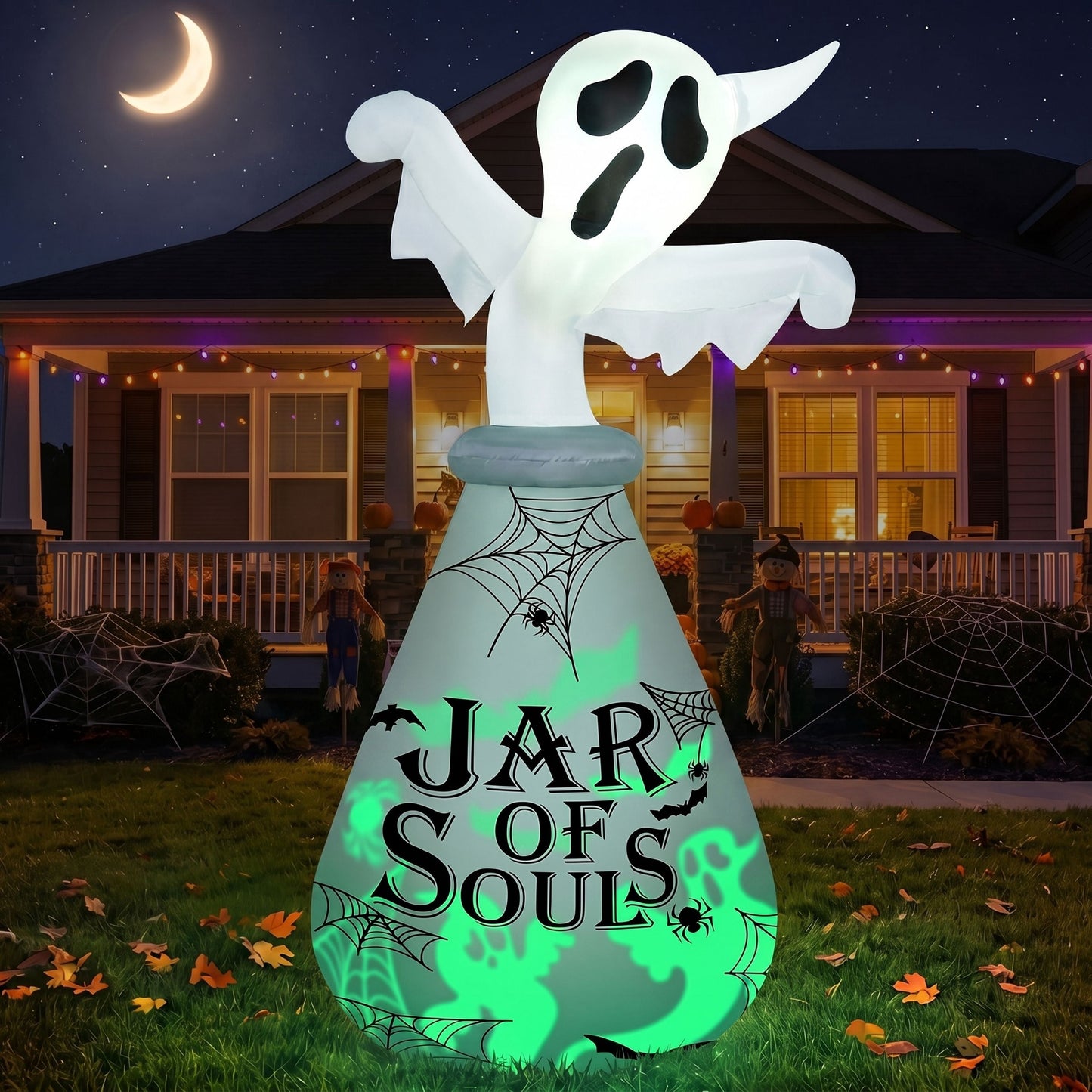 Joyfy 6 ft Halloween Inflatable Ghost in Jar,Halloween Outdoor Decoration with Green LED Projection,Blow Up Decor for Yard & Garden Party