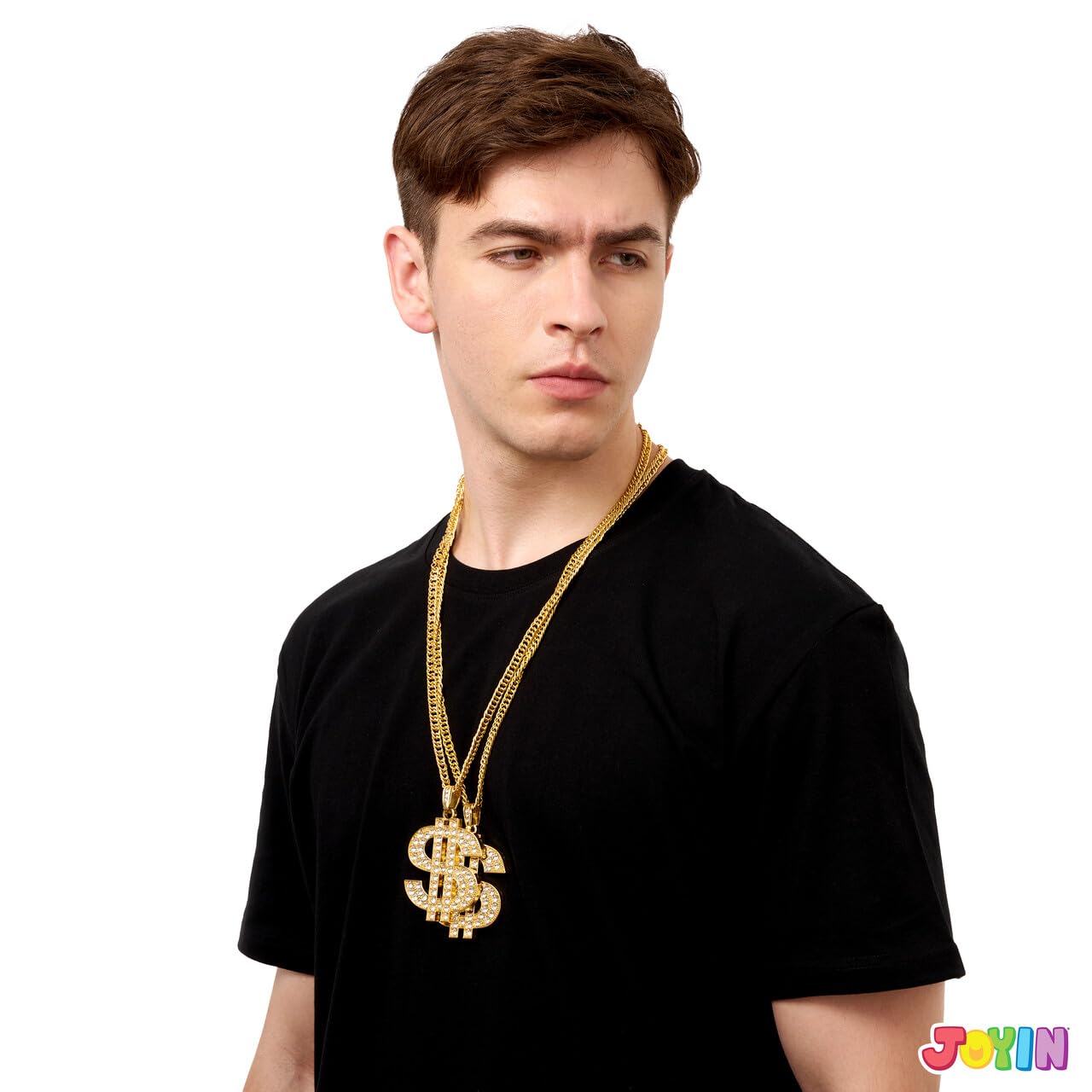 SYNCFUN Halloween Necklace Gold Dollar Chain,Plastic Chunky Fake Mens Women Chain,80s 90s Hip Hop Gold Jewlery Outfits Accessory,Halloween Props Costume