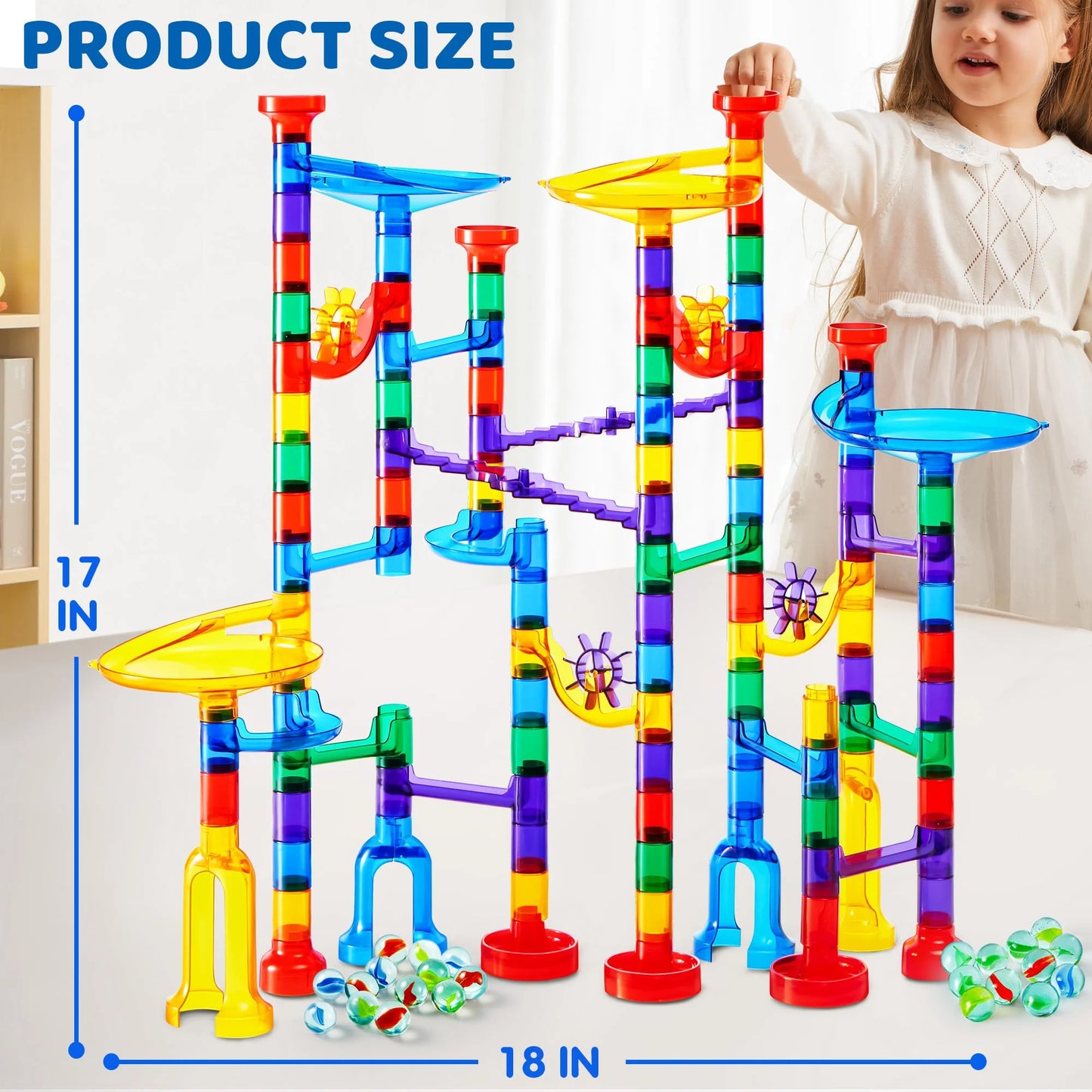 SYNCFUN 150 Pcs Glowing Marble Run, Construction Building Blocks Toys with 5 Glow in The Dark Glass Marbles, Birthday Easter Gift for Boys & Girls
