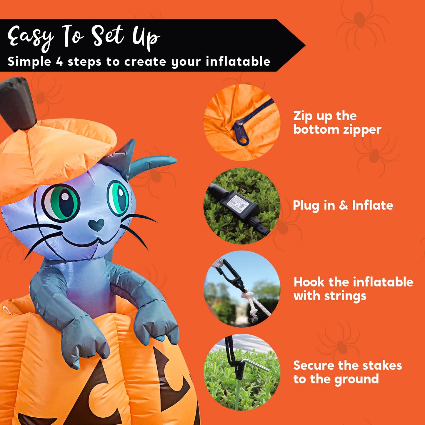 Syncfun 5 FT Halloween Inflatable Animated Kitty Cat On Pumpkin Halloween Decoration,Halloween Blow Up Yard Lawn Inflatables