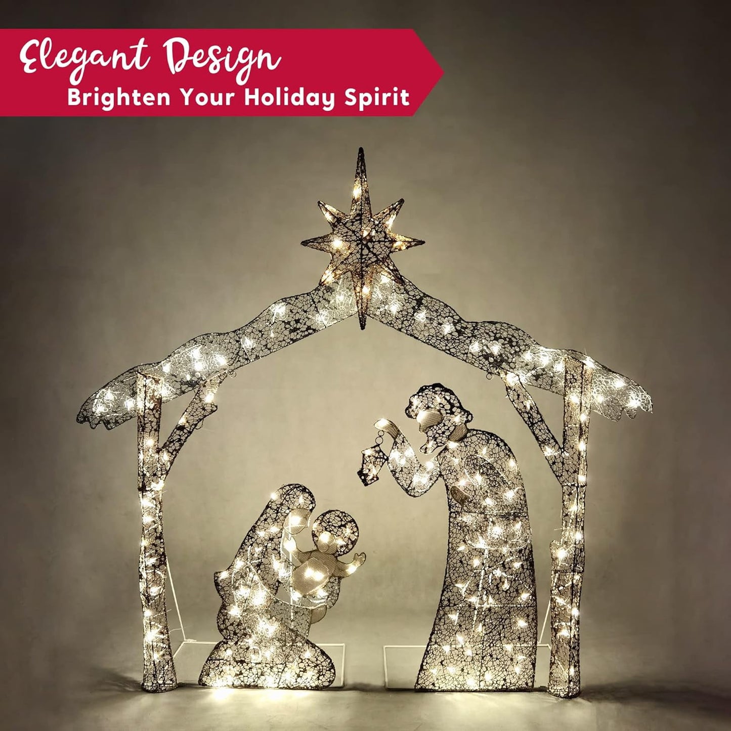 5 FT Nativity Scene Yard Light Christmas Outdoor Decorations,160 Pre-Lit LED Christmas Decorations,Christmas Yard Light with Stakes Decorations Outdoor Holiday Decor