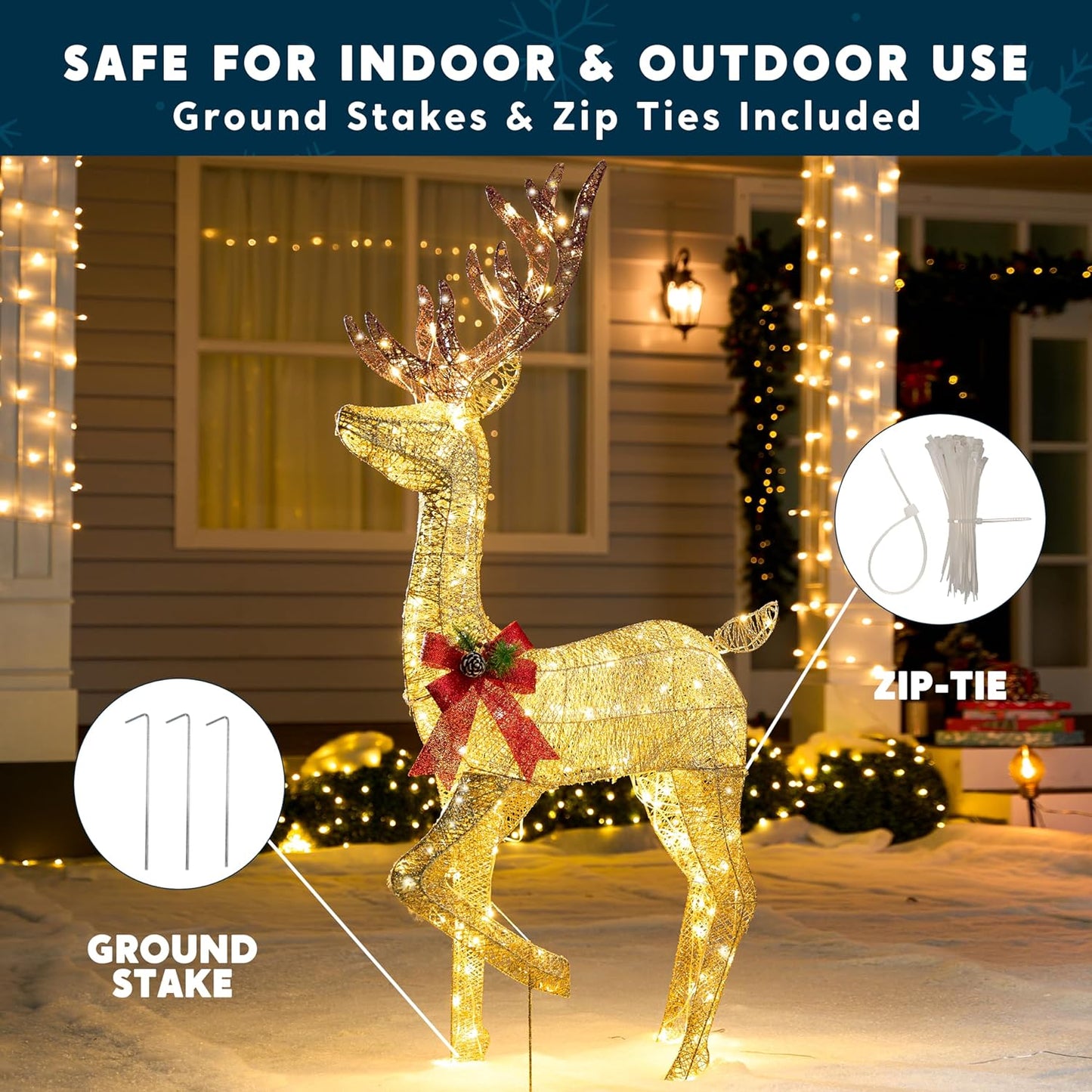 Joyfy 5.5 FT Reindeer Christmas Outdoor Yard Light Decorations,150 LED Lights Reindeer for Christmas Outside Lawn Decor,Warm White Light