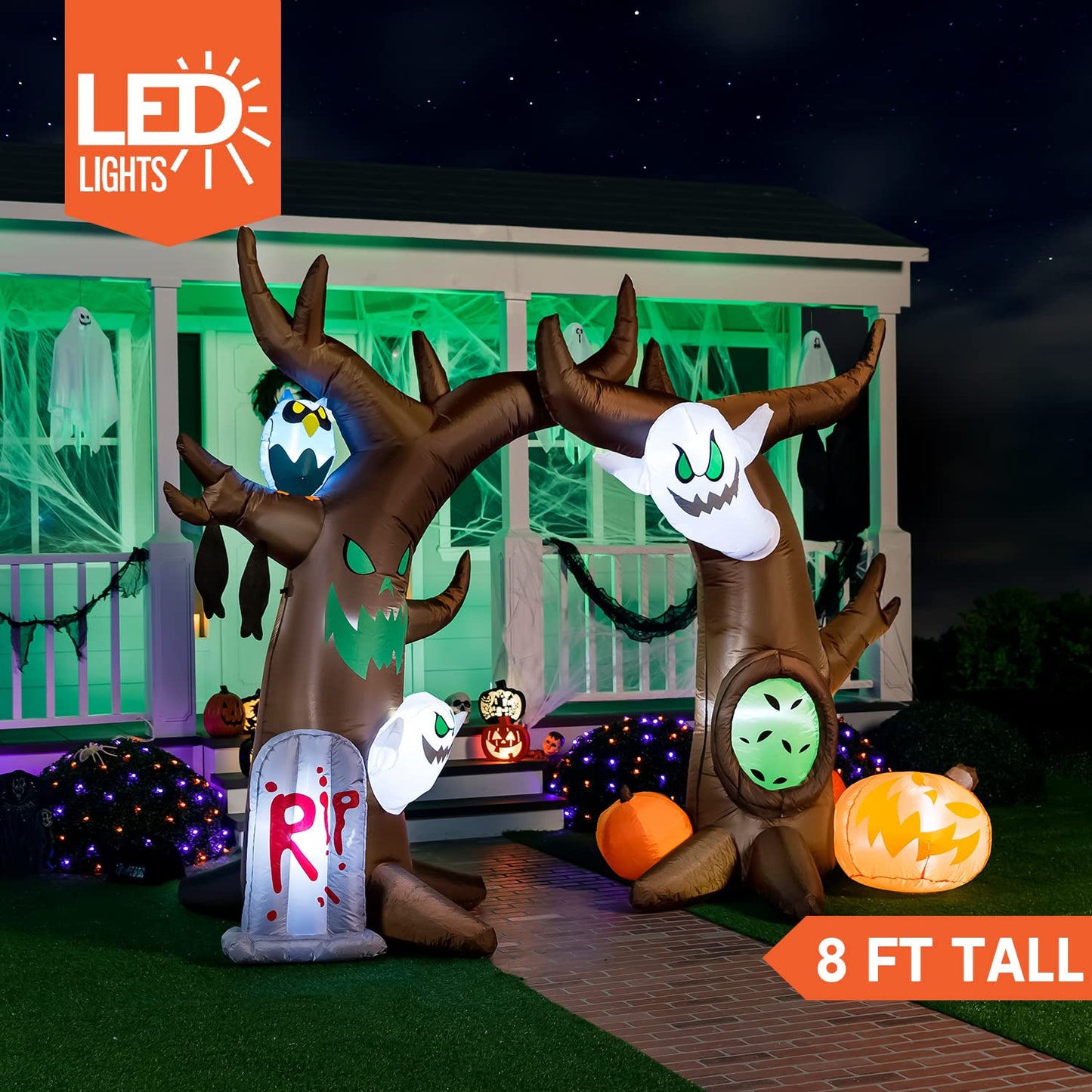 JOYIN 8 FT Halloween Inflatable Scary Tree Archway,Halloween Scary Tree Archway with Ghost Pumpkin Tomb and Build-in LEDs Blow up Yard Decorations,Halloween Inflatables Outdoor Decorations