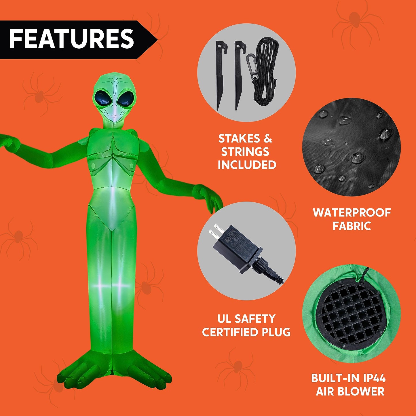Syncfun 9 FT Halloween Inflatable Giant Alien Decoration with Built-in LEDs,Alien Halloween Decorations Outdoor Blow Up Yard Lawn Decoration