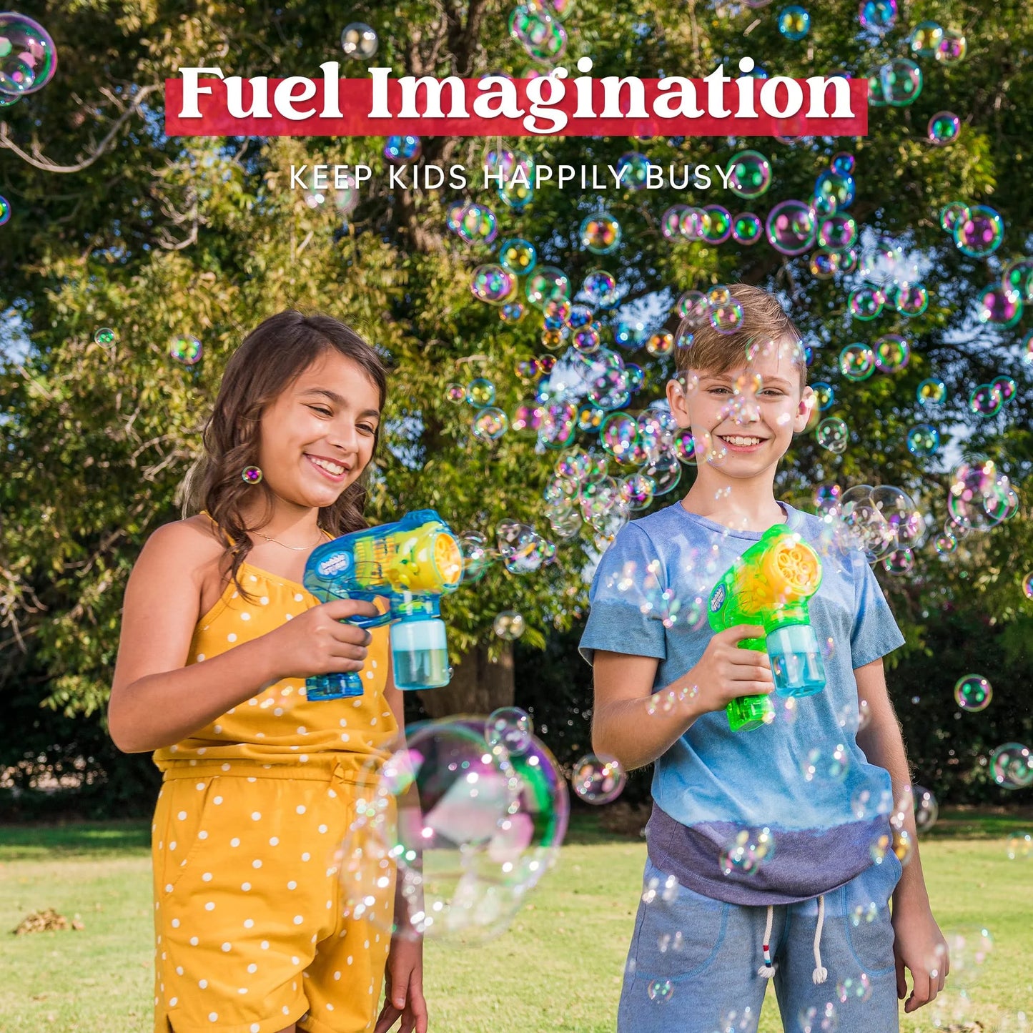 Syncfun 2 Pack Bubble Gun Machine for Kids,Bubble Toys with 10 oz Bubble Refill Solution, 5000+ Bubbles Per Min,Automatic Bubble Maker Blower for Toddlers Outdoor Play and Party Favors