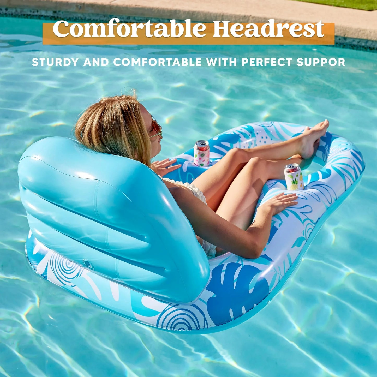 Syncfun Pool Lounge Float Adult, Inflatable Pool Floats Lounger Raft Floaties Water Floating Recliner Chair with Cup Holders Foot Rest Swimming Pool Floaty