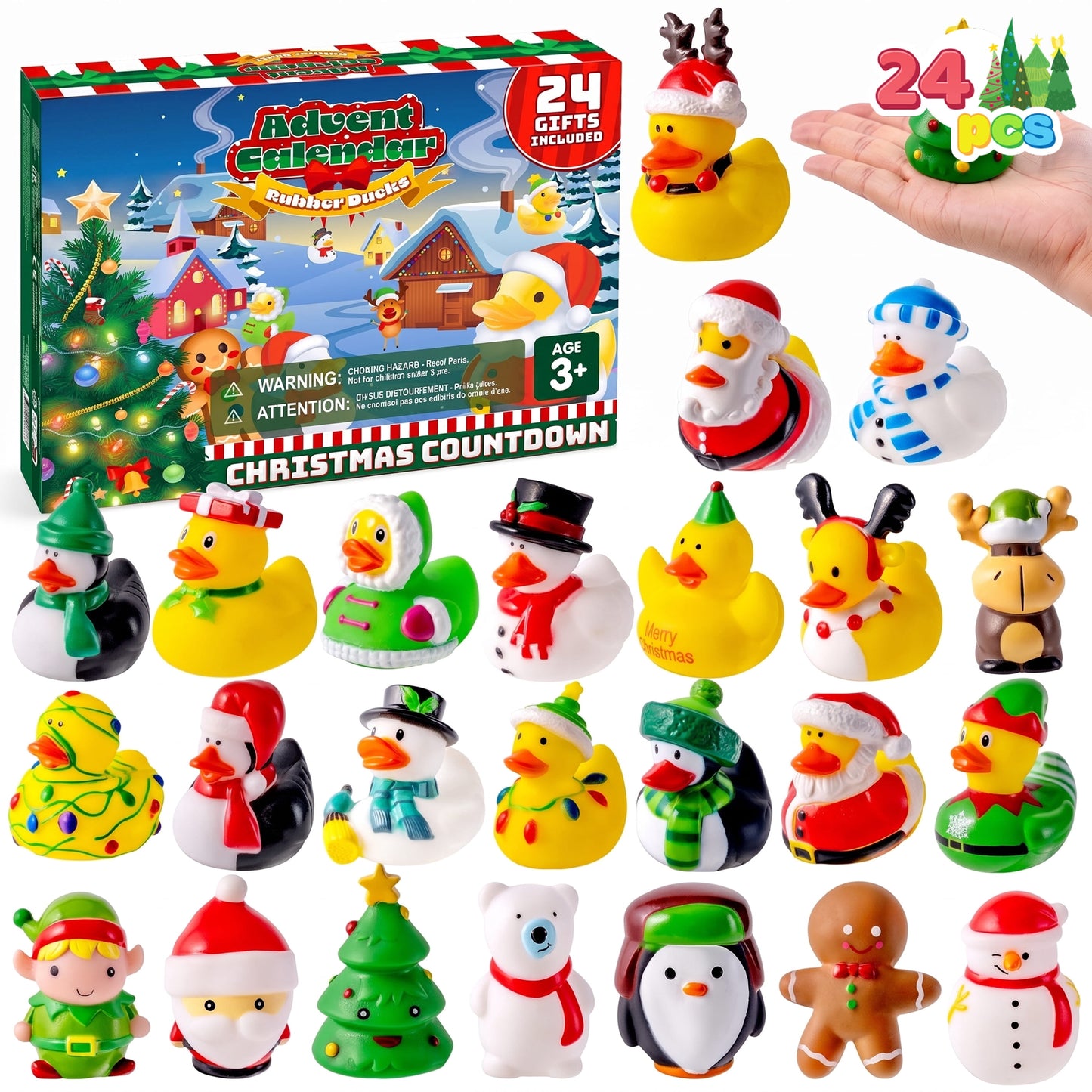 Joyfy 2026 Christmas Advent Calendar Rubber Ducks Set, 24 Days Countdown Ducky Bath Toy Collection with Holiday Themed Ducks for Kids Party Favors, Classroom Prizes and Xmas Gifts