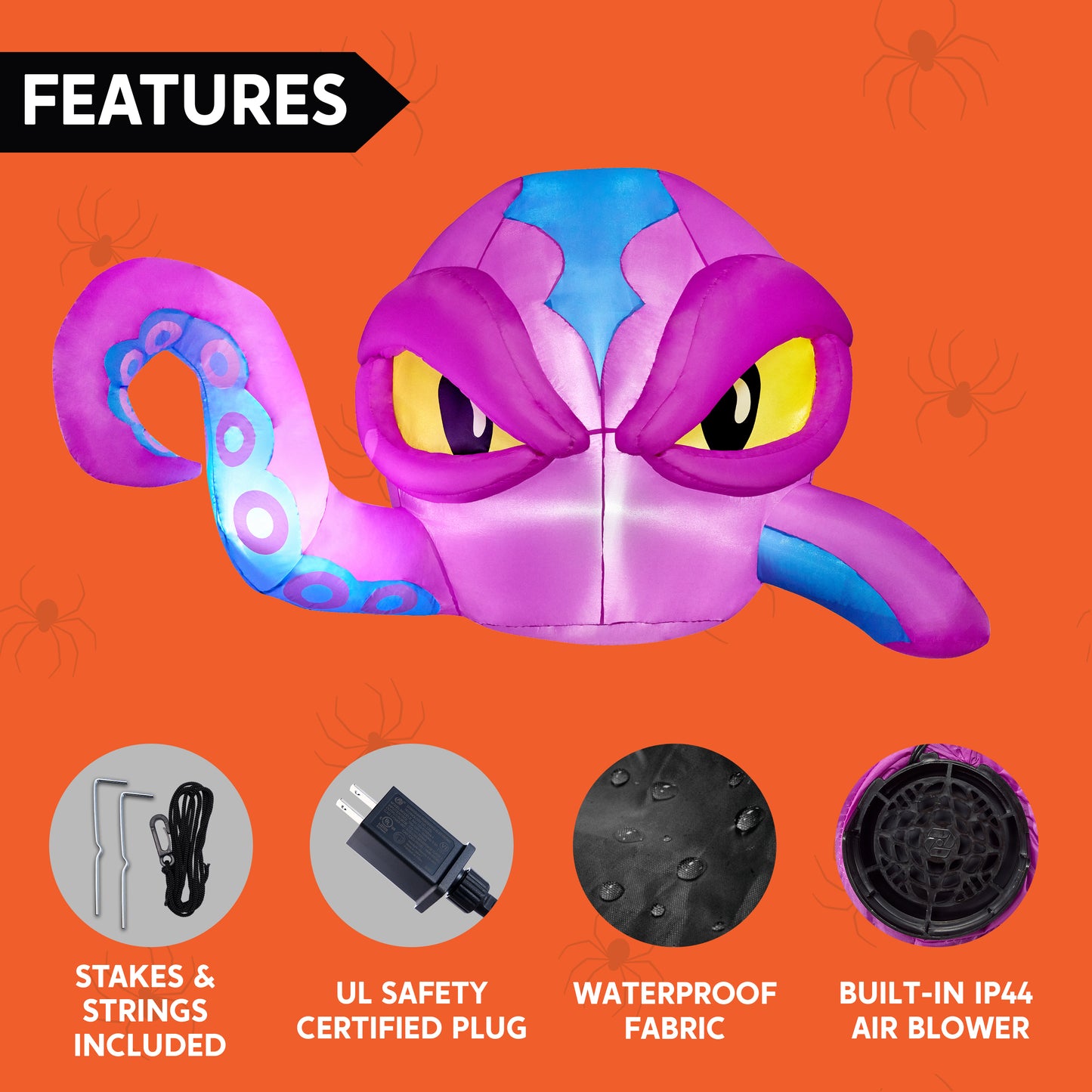 Syncfun 4 FT Halloween Inflatable Purple Octupos Head with Tentacles Broke Out from Window with Built-in LED Blow Up Inflatable for Window Decoration Yard Garden Lawn Decor