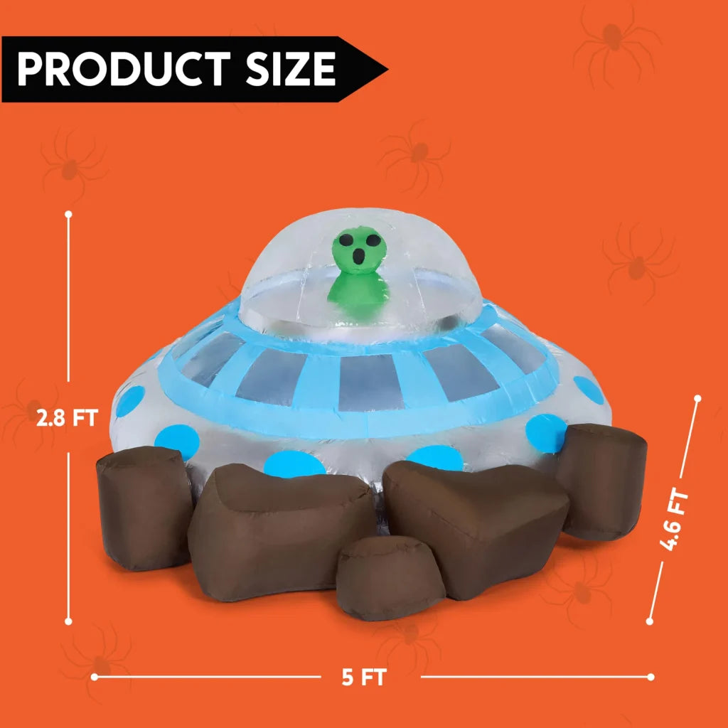 Syncfun 5 FT Halloween Inflatable Crashing UFO Alien Decoration with Built-in LEDs,UFO Halloween Decorations Outdoor Blow Up Yard Lawn Decoration